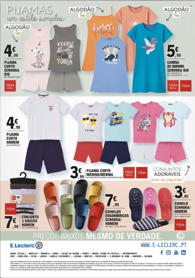 thumbnail - Folheto E.Leclerc - 17.5.2022 - 29.5.2022 - Produtos em promoção - camisa, pijama, boxer, chinelo. Página 24.