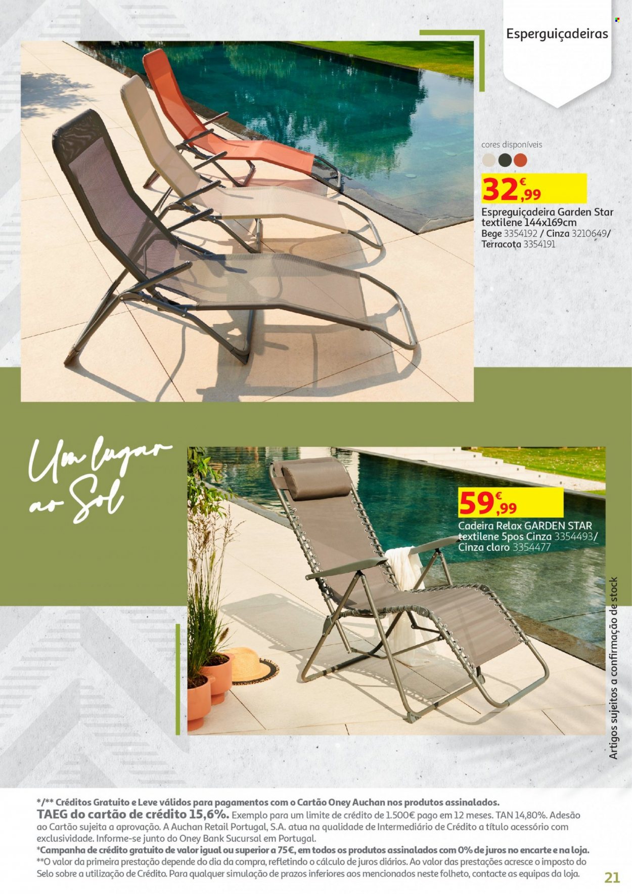 thumbnail - Folheto Auchan - 13.5.2022 - 30.6.2022 - Produtos em promoção - cadeira, espreguiçadeira. Página 21.