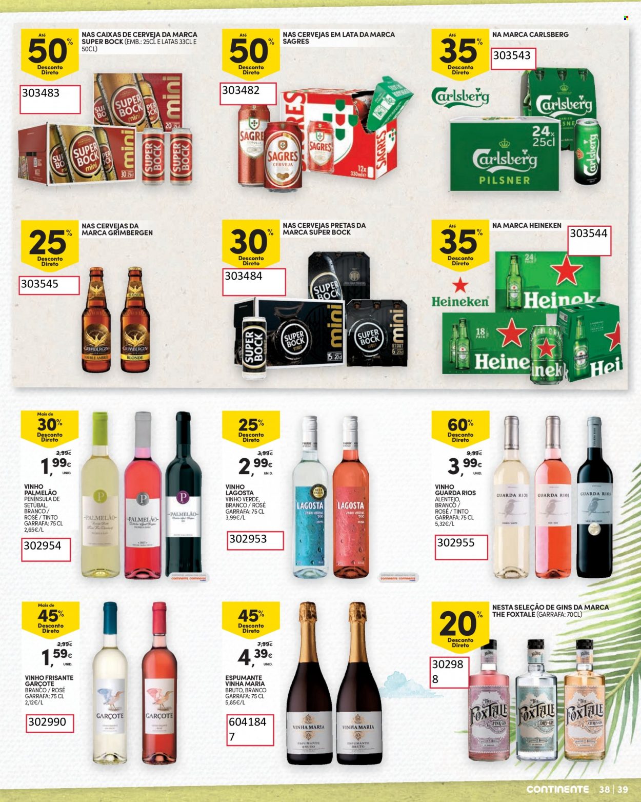 thumbnail - Folheto Continente - 17.5.2022 - 19.6.2022 - Produtos em promoção - Heineken, Sagres, Super Bock, cerveja, Carlsberg, vinho, espumante, vinho frisante, vinho verde, garrafa. Página 39.