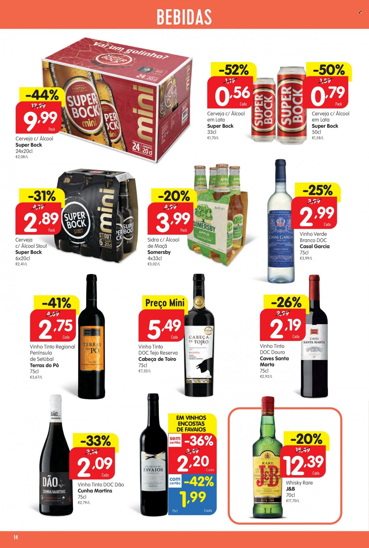 thumbnail - Folheto Minipreço - 19.5.2022 - 25.5.2022 - Produtos em promoção - Super Bock, cerveja, Somersby, vinho, vinho tinto, vinho verde, whiskey, sidra. Página 14.