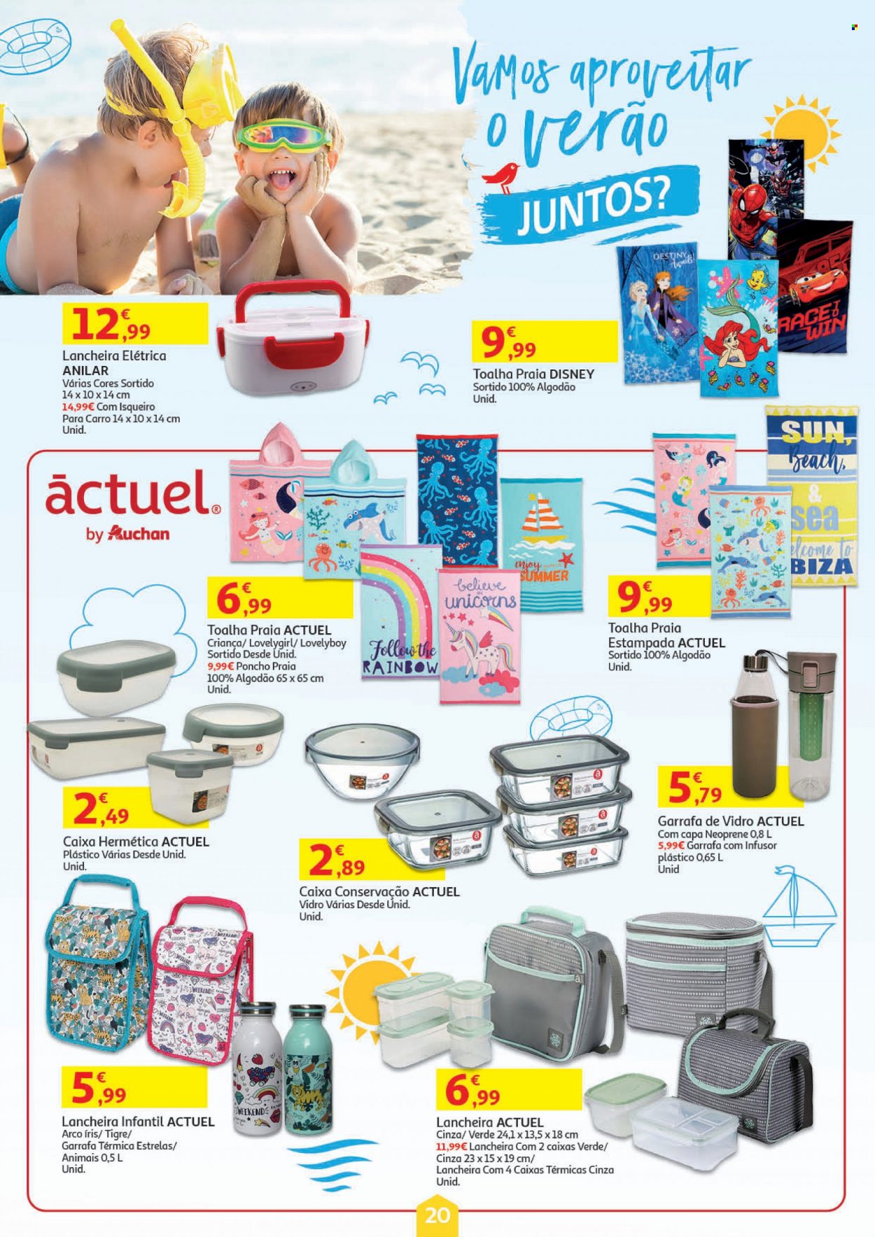 thumbnail - Folheto Auchan - 19.5.2022 - 1.6.2022 - Produtos em promoção - Disney, garrafa, garrafa térmica, lancheira, toalha. Página 20.