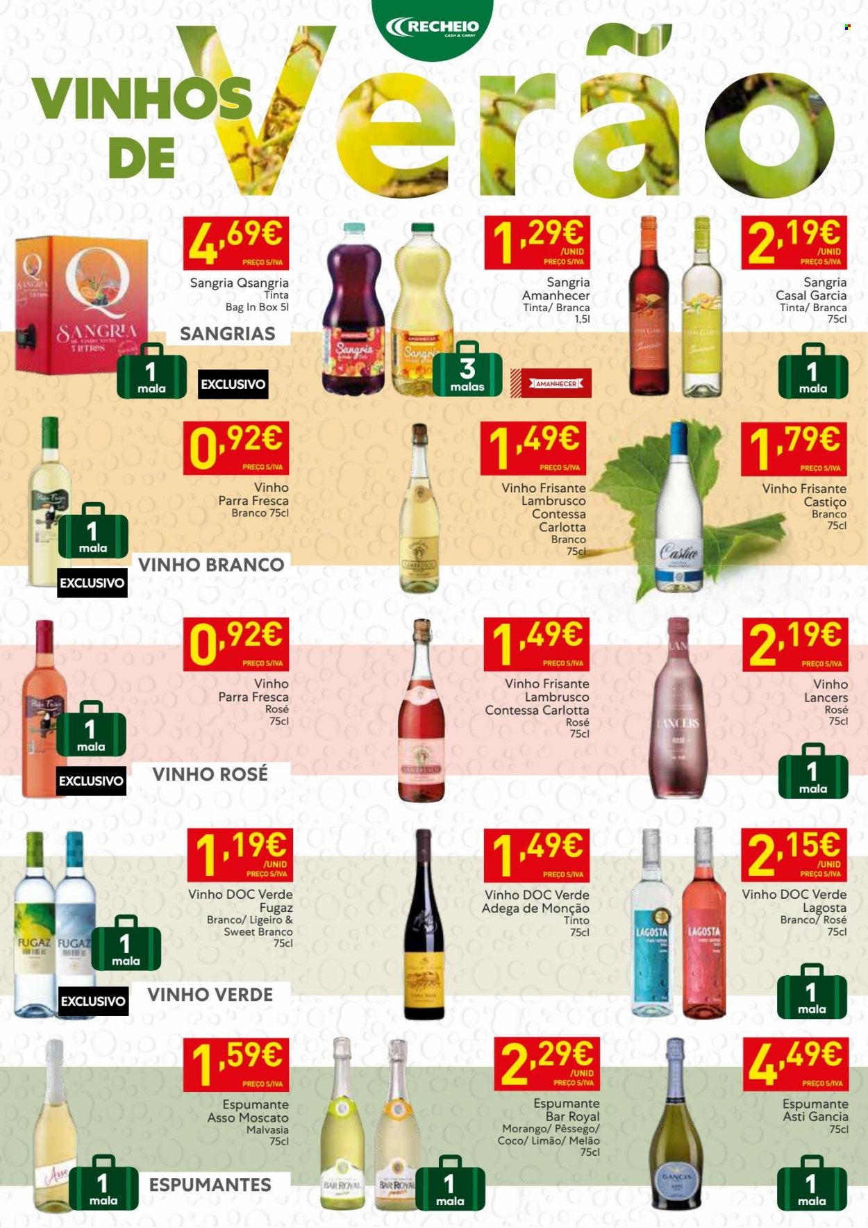 thumbnail - Folheto Recheio - 24.5.2022 - 30.5.2022 - Produtos em promoção - pêssego, coco, vinho, espumante, vinho branco, vinho frisante, lambrusco, vinho rosé, vinho verde, Sangria. Página 16.