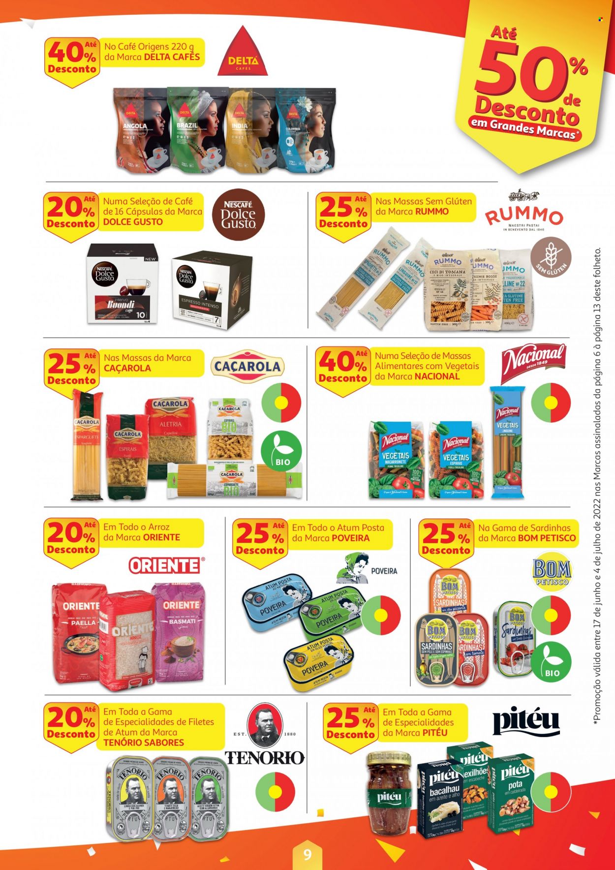 thumbnail - Folheto Auchan - 17.6.2022 - 4.7.2022 - Produtos em promoção - atum, sardinhas, arroz, Dolce Gusto, caçarola. Página 9.