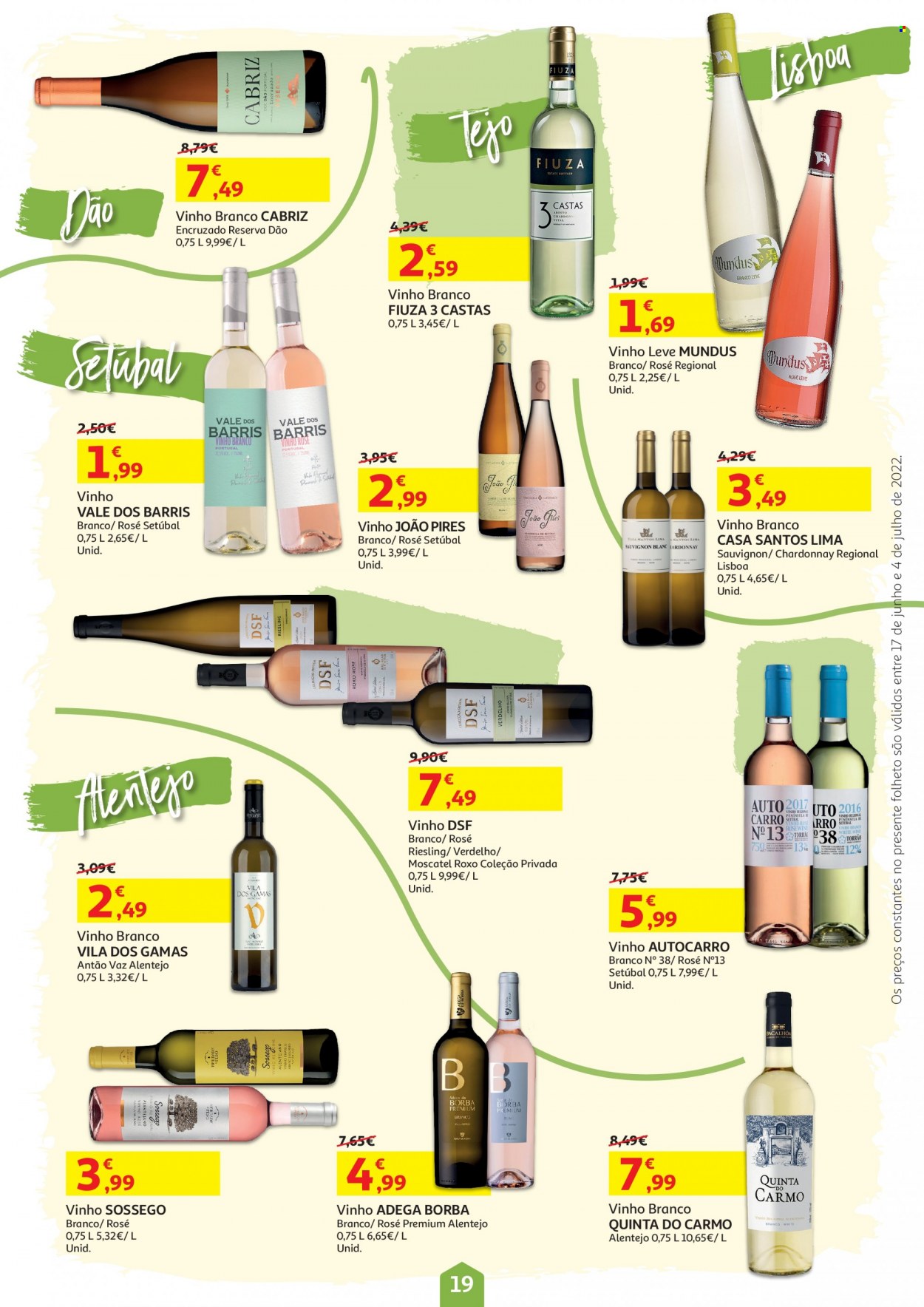 Folheto Auchan - 17.6.2022 - 4.7.2022 - Produtos em promoção - vinho, Chardonnay, moscatel, vinho branco, Riesling, vinho rosé. Página 19.