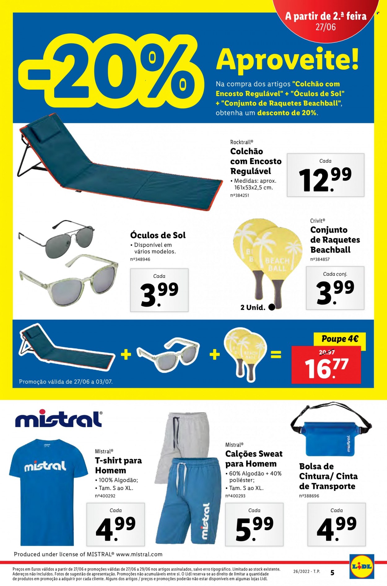 thumbnail - Folheto Lidl - 27.6.2022 - 3.7.2022 - Produtos em promoção - bolsa, óculos, colchão, calções, t-shirt, óculos de sol. Página 39.