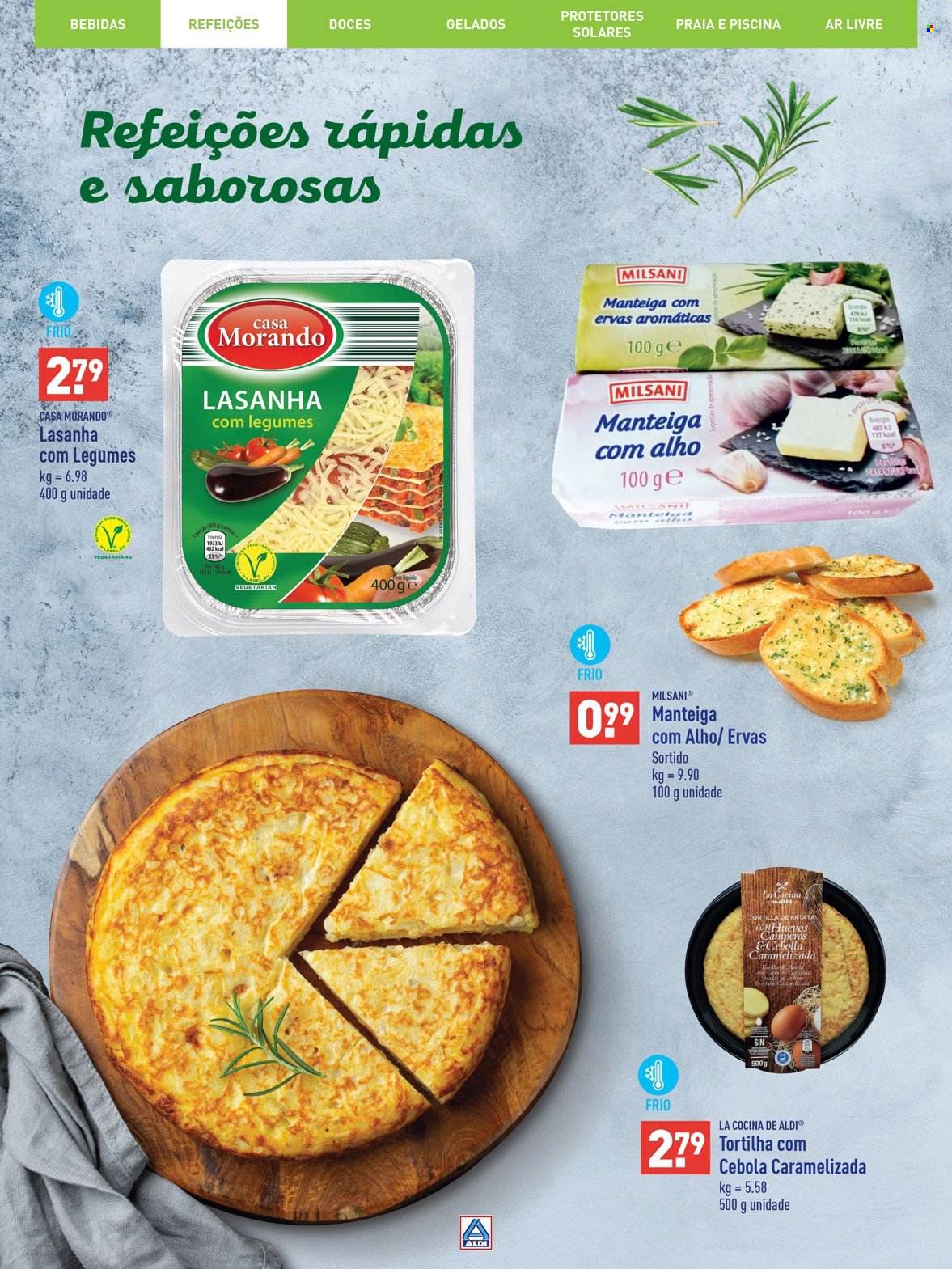 thumbnail - Folheto Aldi - Produtos em promoção - cebola, tortilha, lasanha, ovos, manteiga, gelado, ervas aromáticas. Página 10.