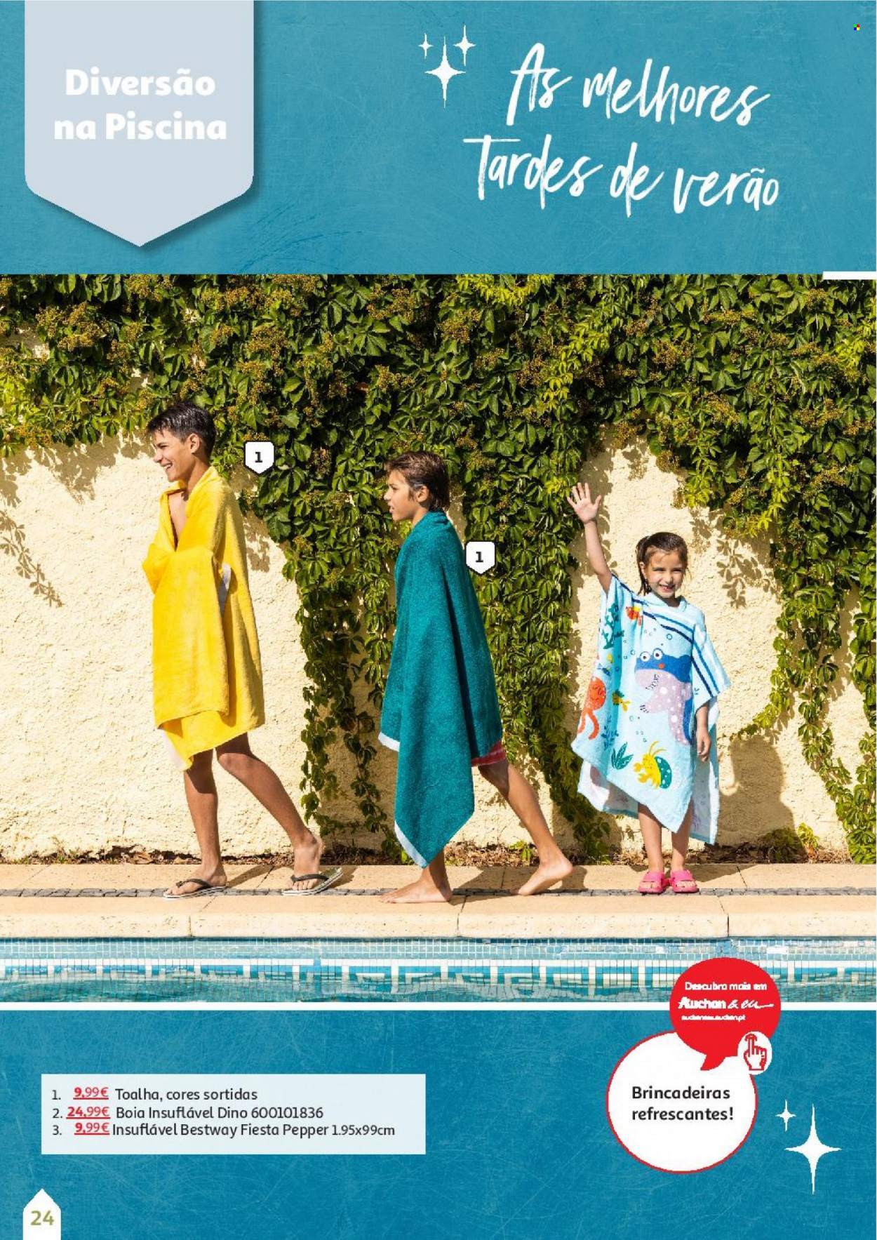 thumbnail - Folheto Auchan - 20.7.2022 - 15.9.2022 - Produtos em promoção - toalha, Bestway. Página 24.