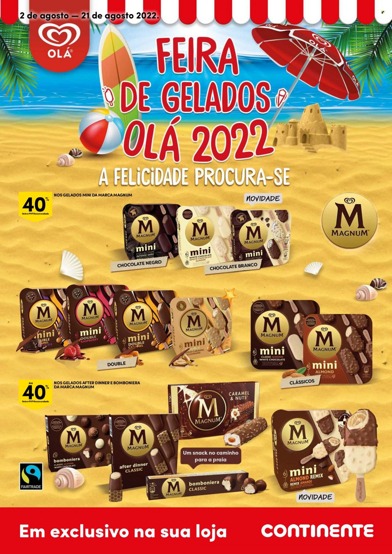 thumbnail - Folheto Continente - 2.8.2022 - 21.8.2022 - Produtos em promoção - Magnum, gelado, chocolate, chocolate branco, coco. Página 1.