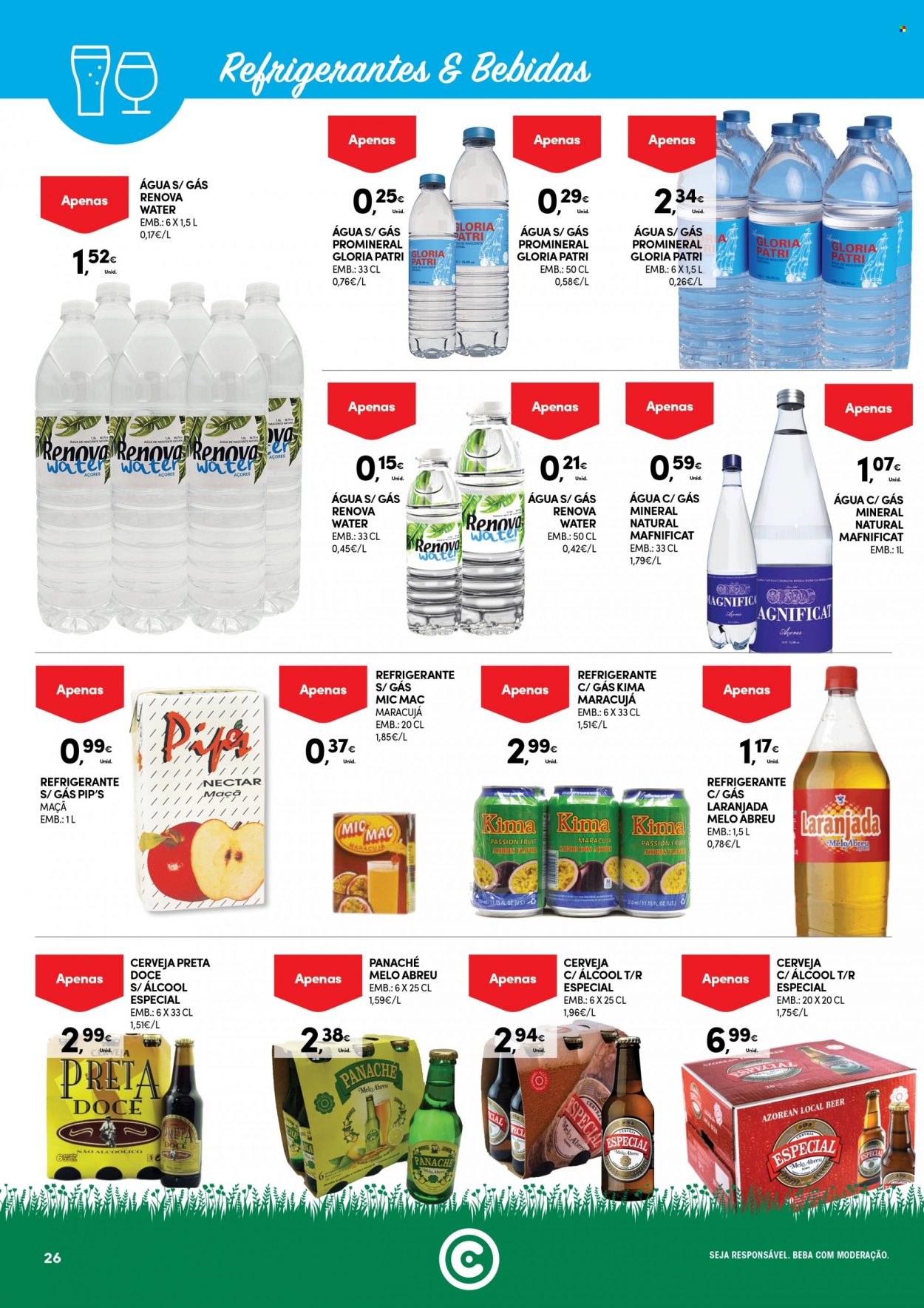 thumbnail - Folheto Continente Modelo - 2.8.2022 - 15.8.2022 - Produtos em promoção - cerveja, Panaché, maçã, nectar, refrigerante, água com gás, água. Página 26.