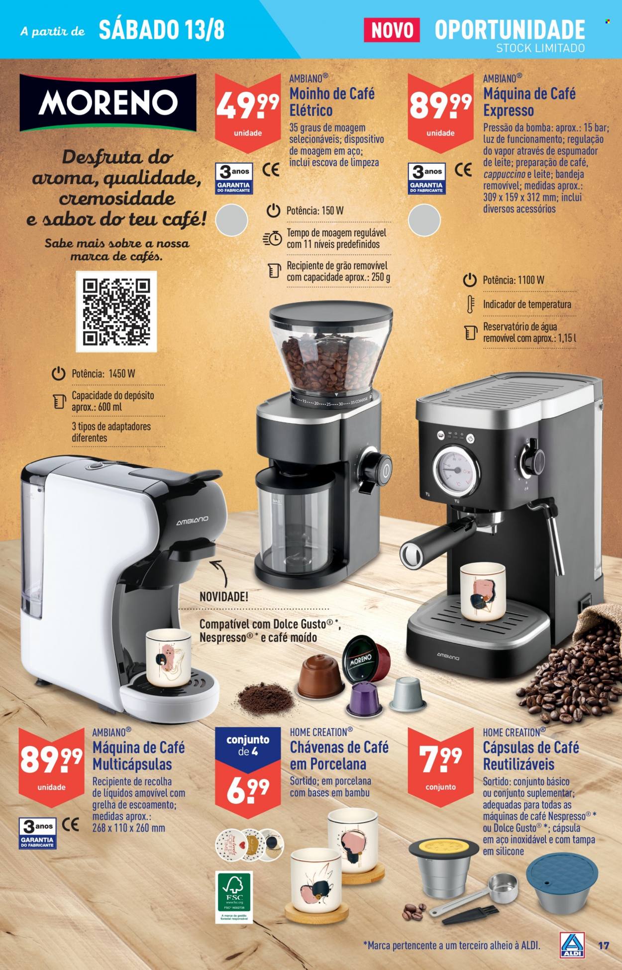 thumbnail - Folheto Aldi - 10.8.2022 - 16.8.2022 - Produtos em promoção - cápsulas de café, Dolce Gusto, Nespresso, bandeja, máquina de café. Página 17.