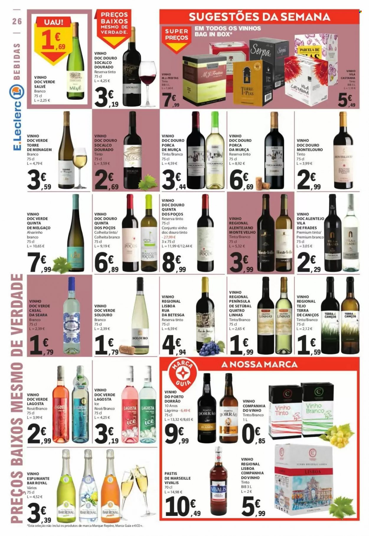 thumbnail - Folheto E.Leclerc - 4.8.2022 - 10.8.2022 - Produtos em promoção - espumante, vinho branco, vinho tinto, vinho do Porto, pastis. Página 26.