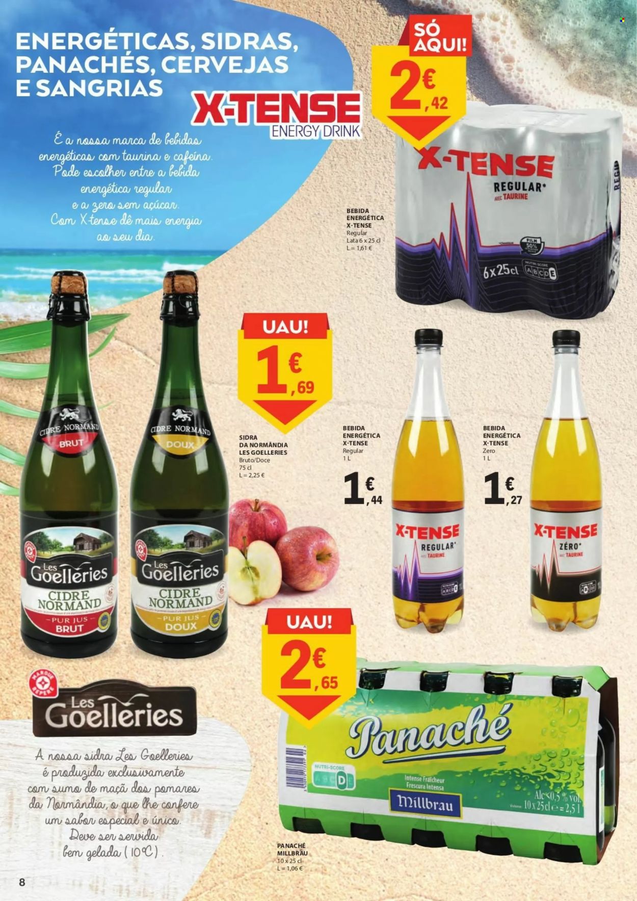 thumbnail - Folheto E.Leclerc - 1.8.2022 - 31.8.2022 - Produtos em promoção - cerveja, Panaché, bebida energética, sidra, Brut. Página 8.