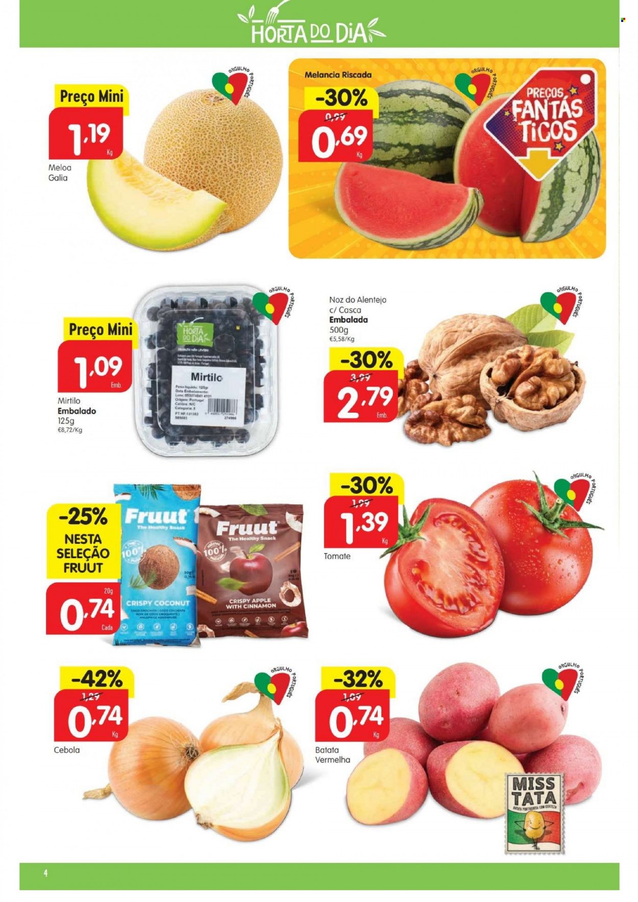 thumbnail - Folheto Minipreço - 4.8.2022 - 10.8.2022 - Produtos em promoção - melão, mirtilo, melancia, batata, cebola, batata roxa, coco. Página 4.