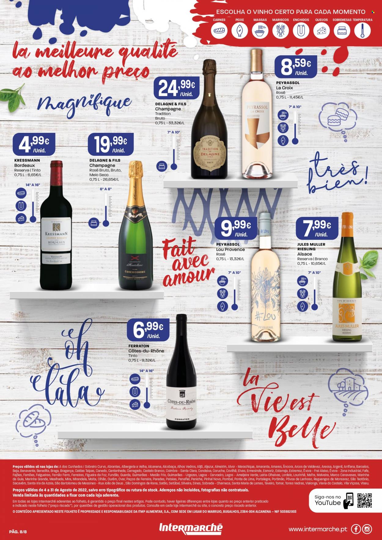 thumbnail - Folheto Intermarché - 4.8.2022 - 31.8.2022 - Produtos em promoção - peixe, vinho, champagne, vinho branco, Riesling. Página 8.