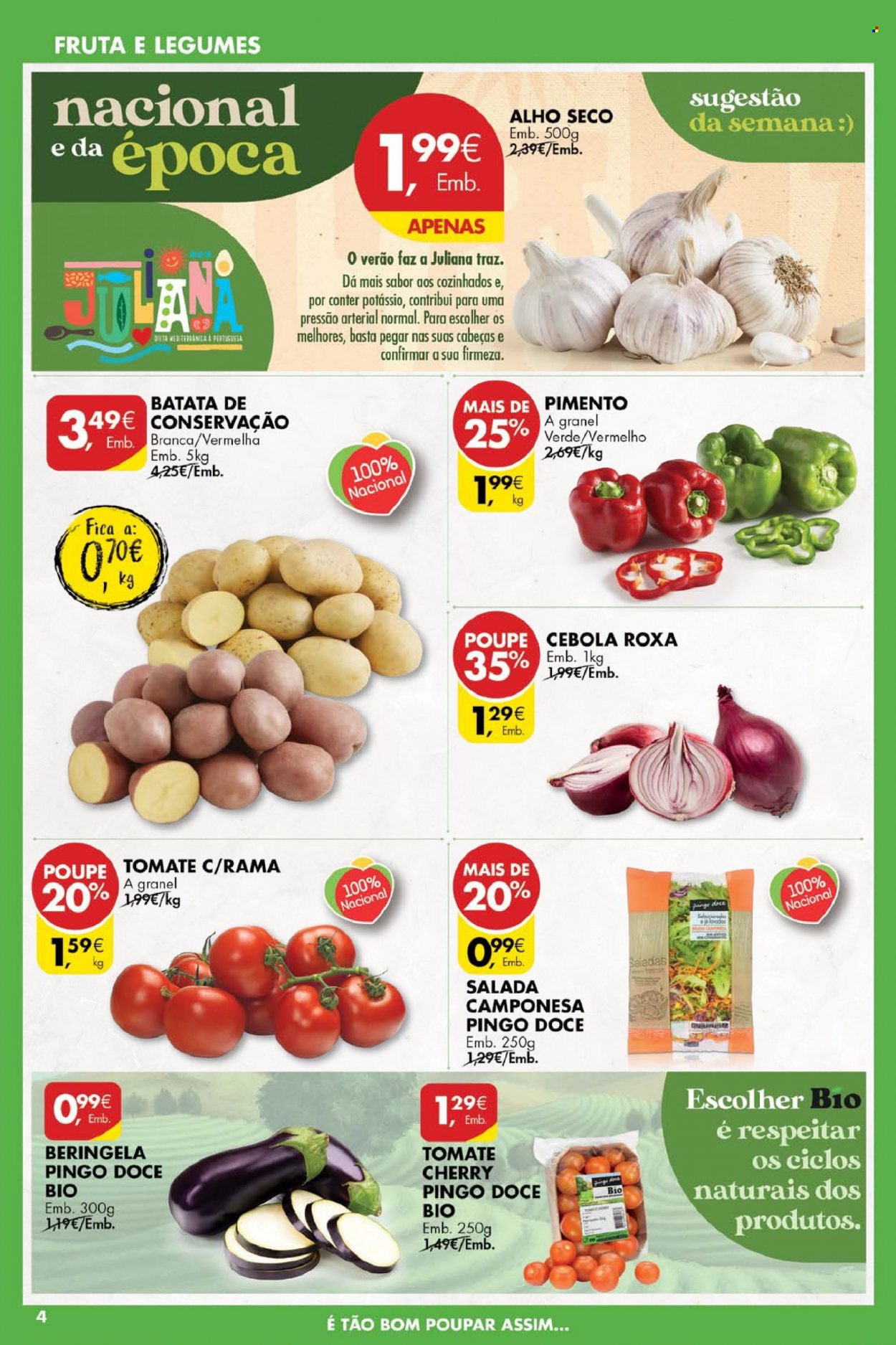thumbnail - Folheto Pingo Doce - 9.8.2022 - 15.8.2022 - Produtos em promoção - minitomate, salada, alho, cebola, beringela, tomate cherry, pimento. Página 4.