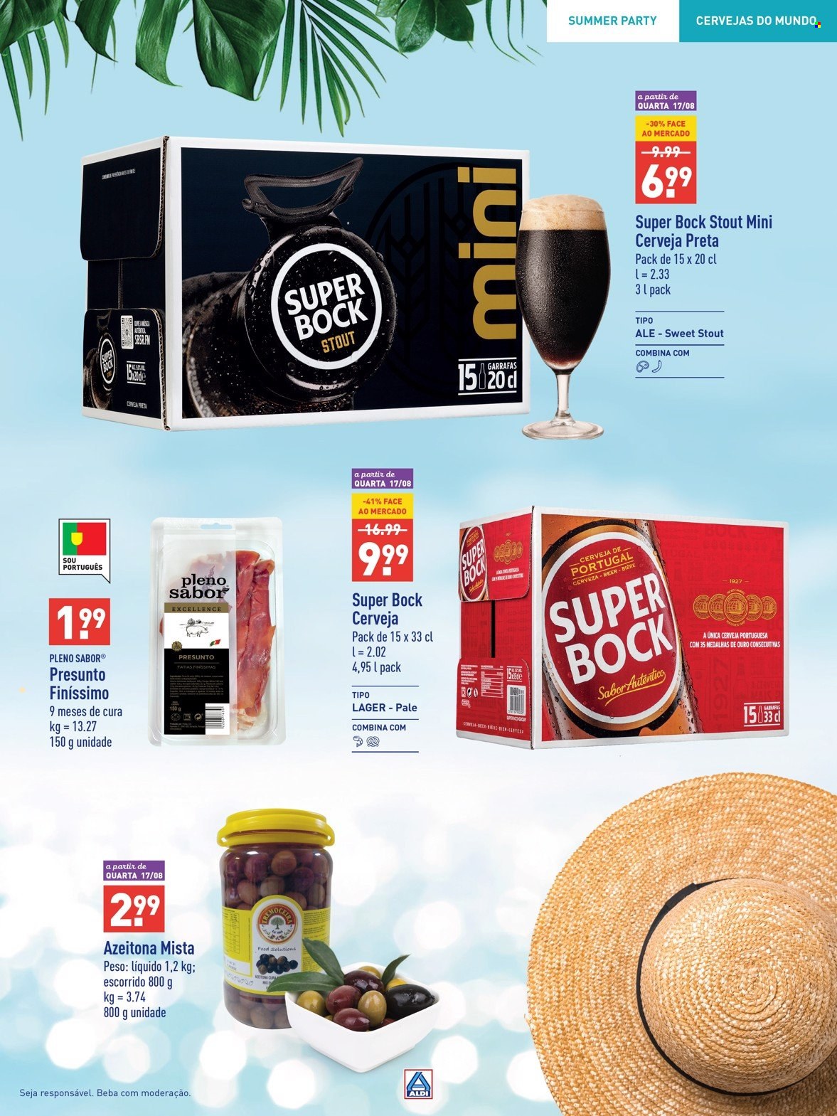 thumbnail - Folheto Aldi - Produtos em promoção - Super Bock, cerveja, azeitona, presunto. Página 7.