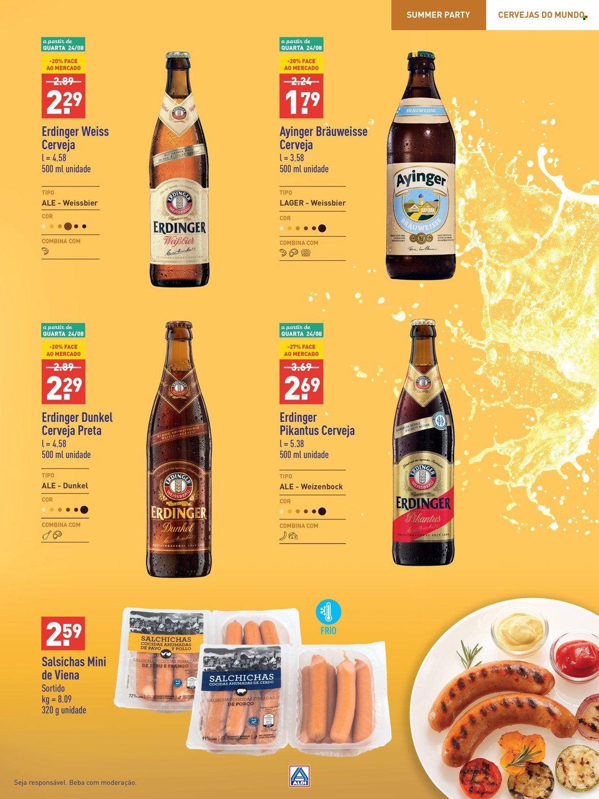 thumbnail - Folheto Aldi - Produtos em promoção - Weissbier, cerveja, perú, salsicha. Página 17.