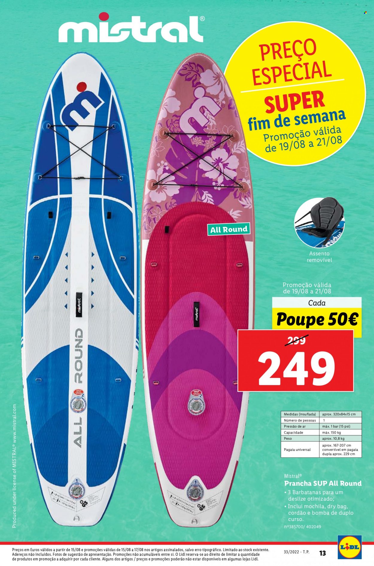thumbnail - Folheto Lidl - 15.8.2022 - 21.8.2022 - Produtos em promoção - mochila, paddle board. Página 47.