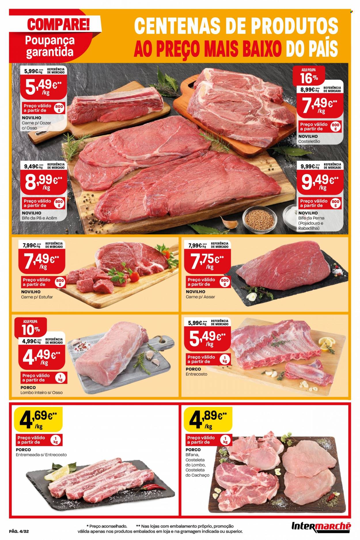 thumbnail - Folheto Intermarché - 11.8.2022 - 17.8.2022 - Produtos em promoção - bife, lombo, carne, carne de novilho. Página 4.
