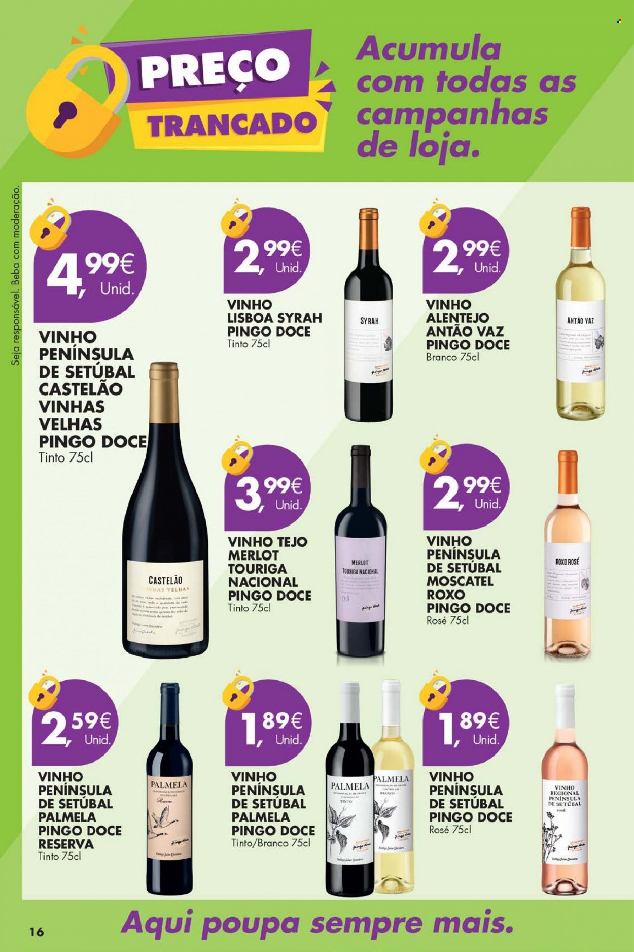 thumbnail - Folheto Pingo Doce - 1.8.2022 - 31.8.2022 - Produtos em promoção - vinho, moscatel, vinho tinto, syrah, merlot, Vinho Alentejo. Página 16.
