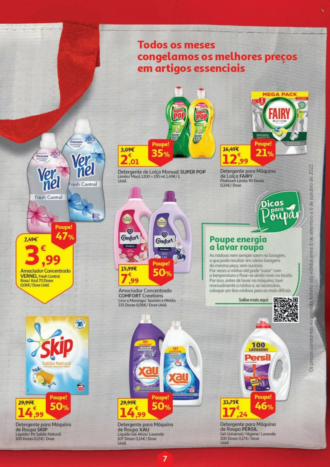 thumbnail - Folheto Auchan - 6.9.2022 - 6.10.2022 - Produtos em promoção - detergente, sabão, Persil, amaciador, Fairy, Xau, Comfort, Skip, Super Pop, lírio. Página 7.