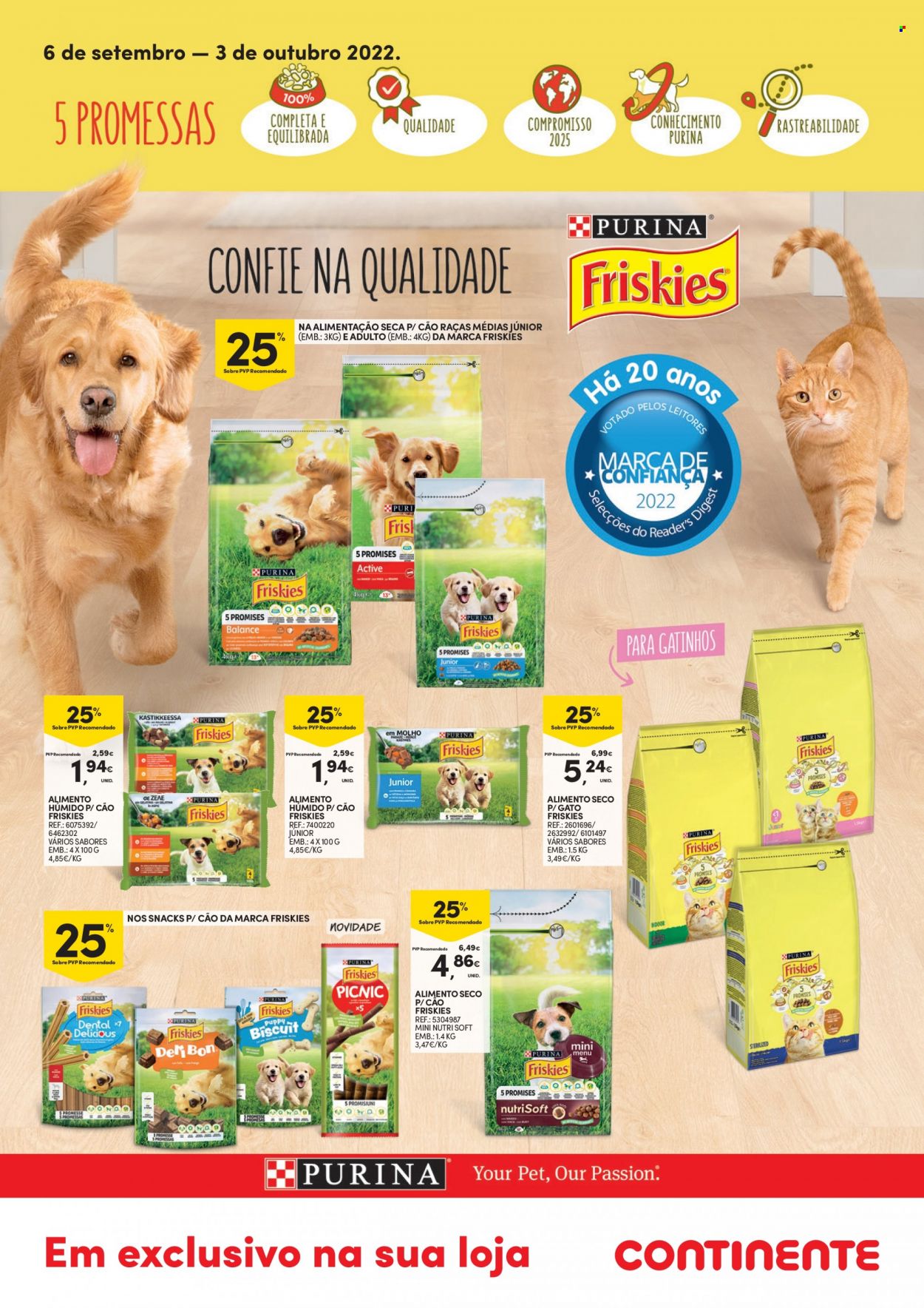 thumbnail - Folheto Continente - 6.9.2022 - 3.10.2022 - Produtos em promoção - alimentos para cães, Friskies. Página 1.