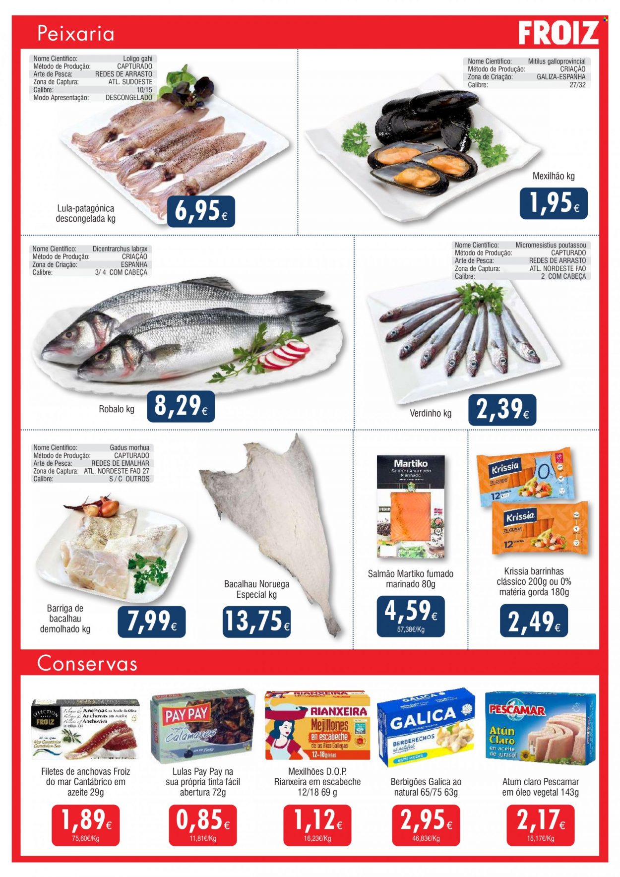 thumbnail - Folheto Froiz - 15.9.2022 - 5.10.2022 - Produtos em promoção - salmão, bacalhau, atum, lula, robalo, mexilhão, filete de anchova. Página 4.
