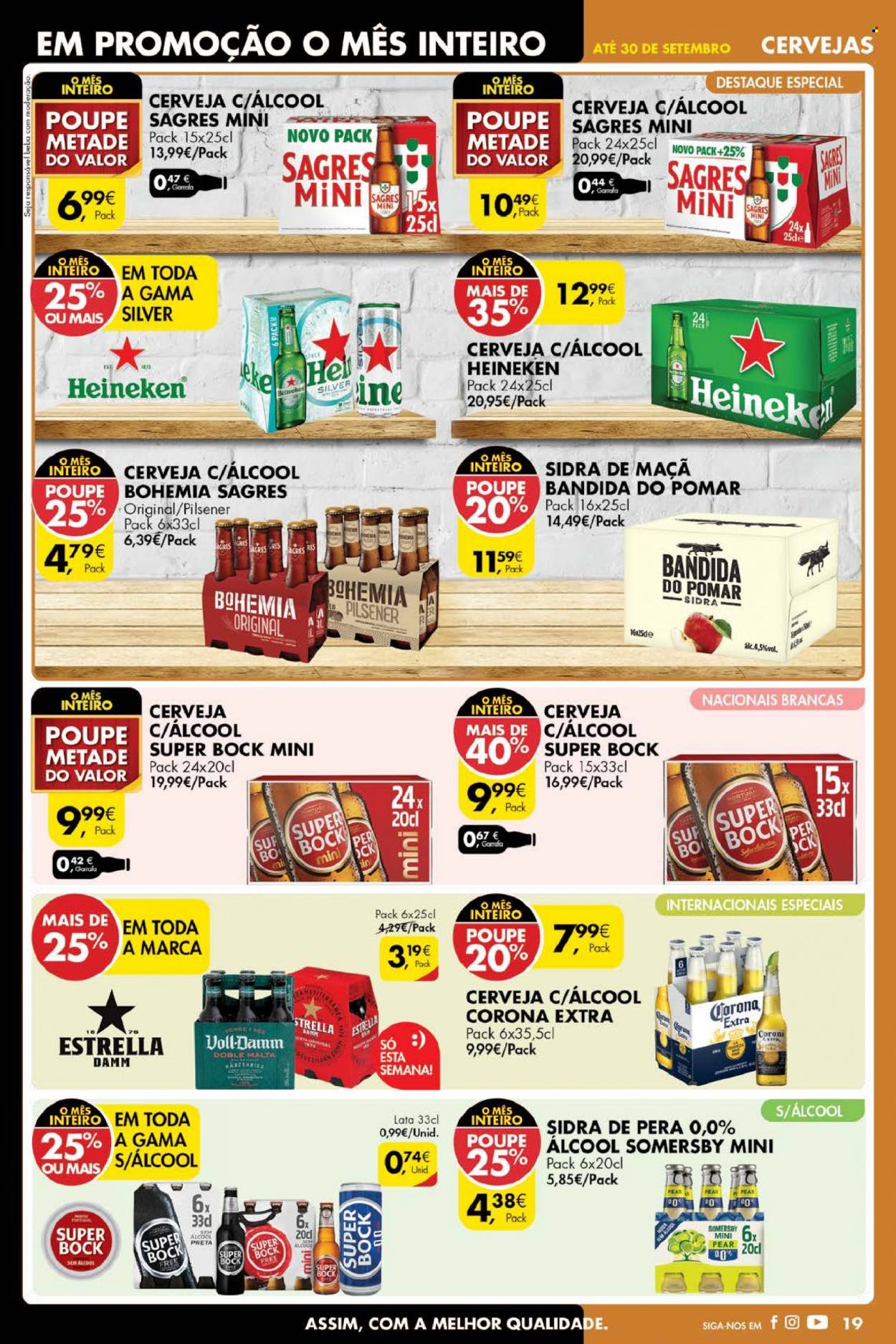 thumbnail - Folheto Pingo Doce - 20.9.2022 - 26.9.2022 - Produtos em promoção - Corona, Heineken, Sagres, Super Bock, cerveja, Somersby, sidra. Página 21.