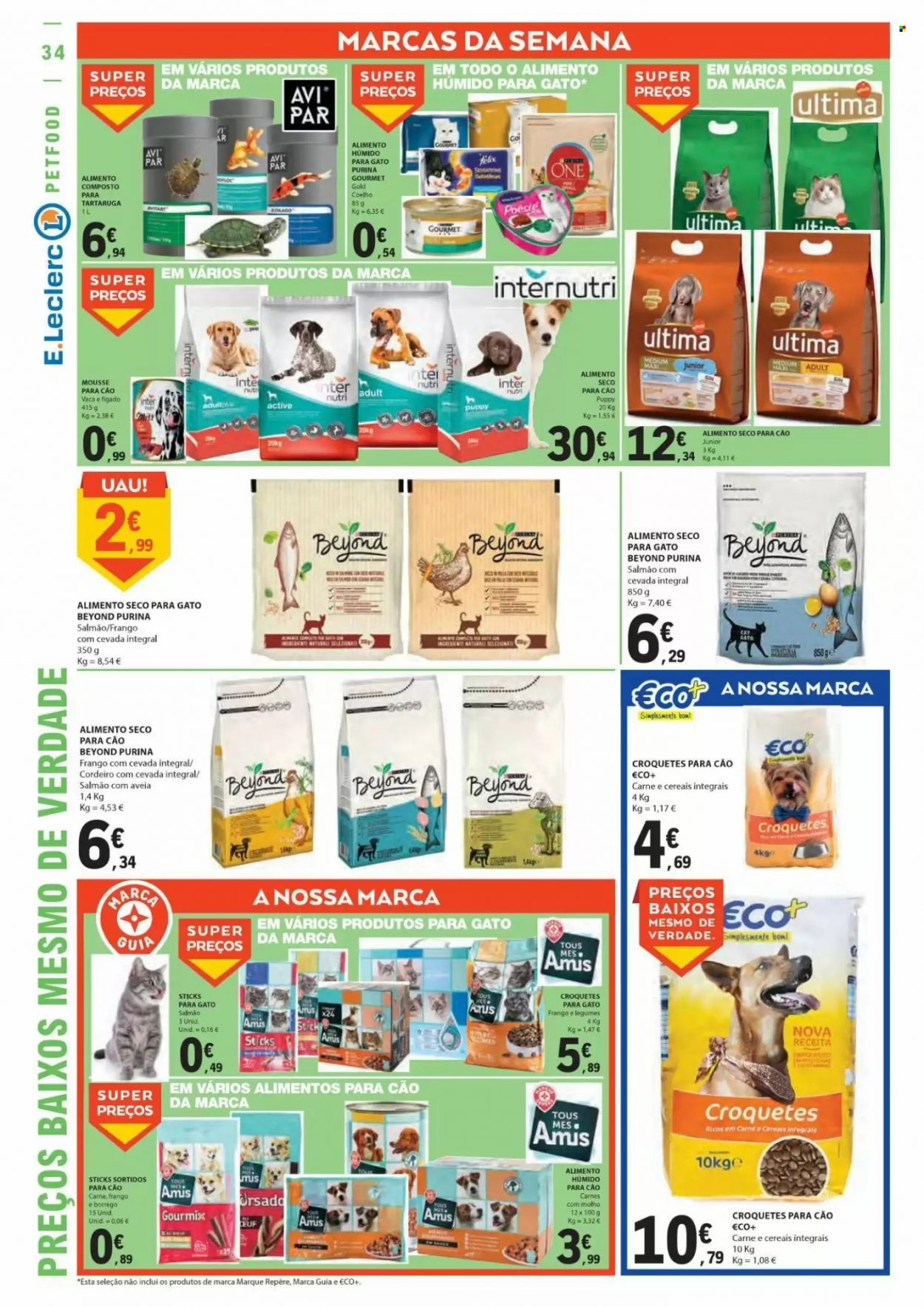 thumbnail - Folheto E.Leclerc - 22.9.2022 - 28.9.2022 - Produtos em promoção - alimentos para cães, Purina. Página 34.