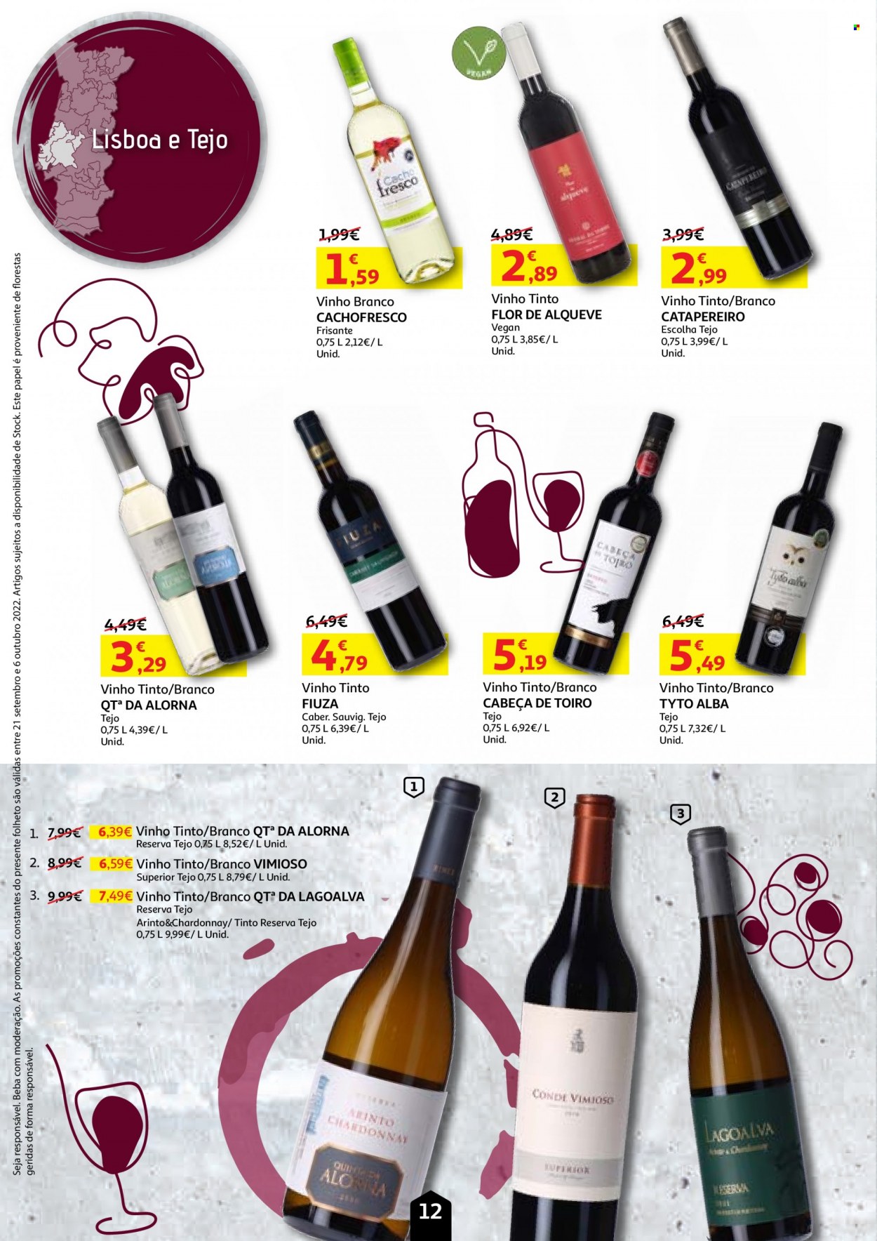 thumbnail - Folheto Auchan - 20.9.2022 - 6.10.2022 - Produtos em promoção - vinho, Chardonnay, vinho branco, vinho tinto. Página 12.
