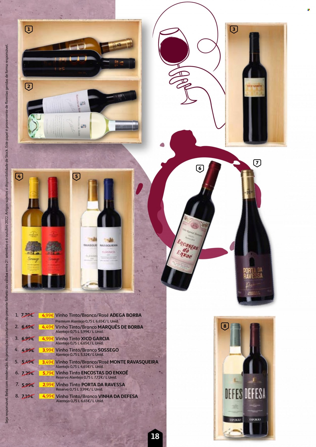 thumbnail - Folheto Auchan - 20.9.2022 - 6.10.2022 - Produtos em promoção - vinho, vinho tinto. Página 18.