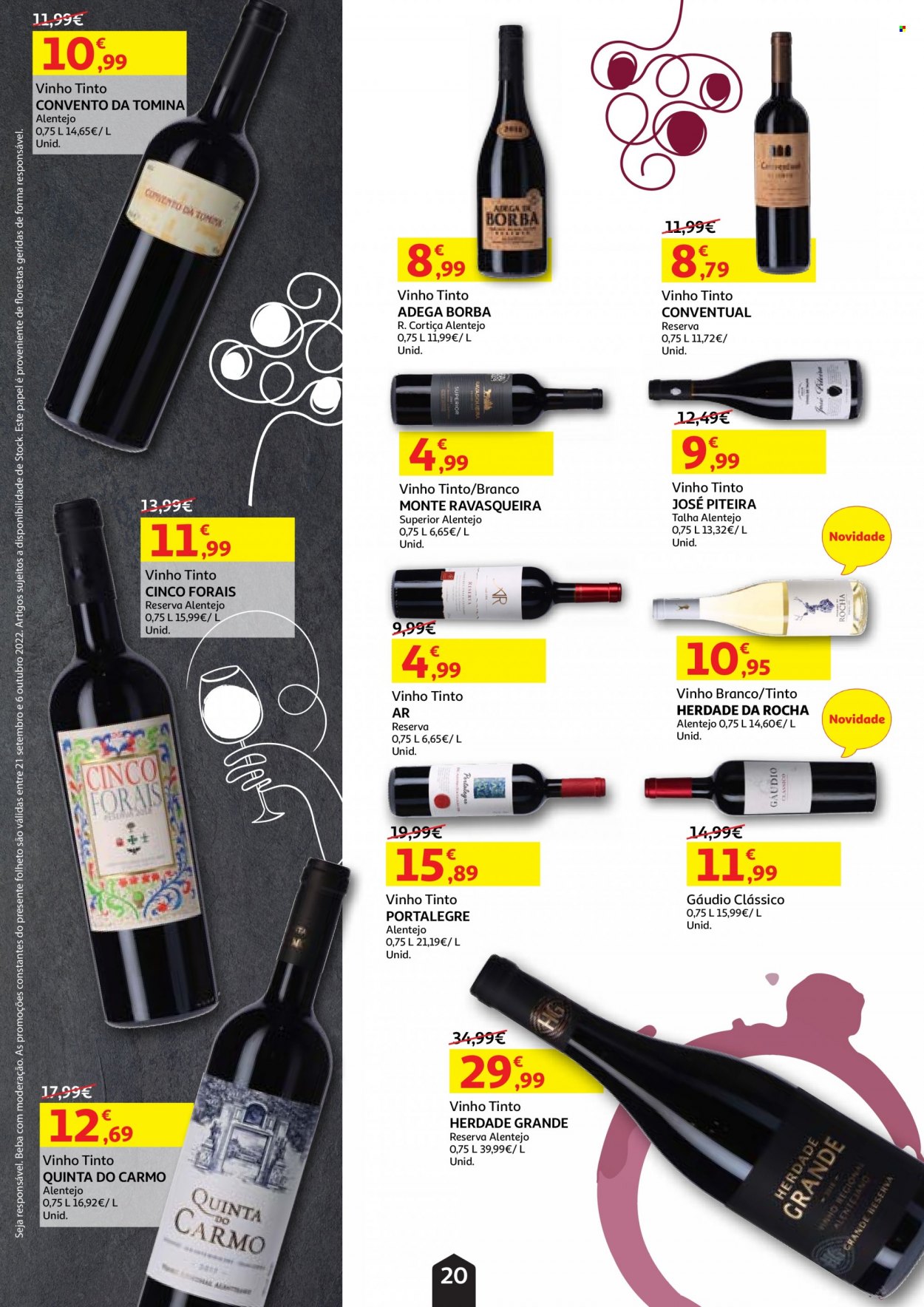 thumbnail - Folheto Auchan - 20.9.2022 - 6.10.2022 - Produtos em promoção - vinho, vinho branco, vinho tinto. Página 20.