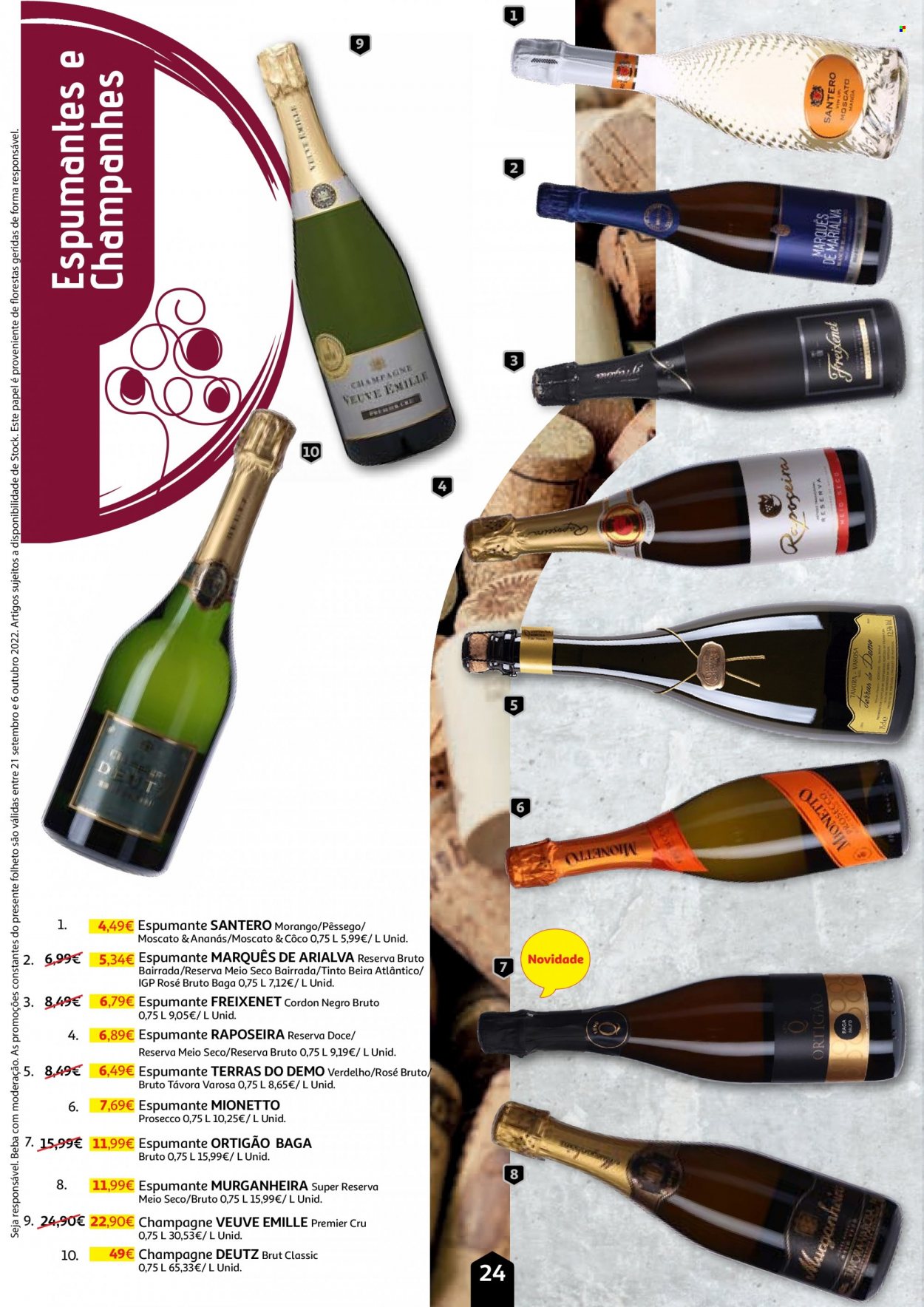thumbnail - Folheto Auchan - 20.9.2022 - 6.10.2022 - Produtos em promoção - morango, pêssego, vinho, espumante, champagne, prosecco. Página 24.