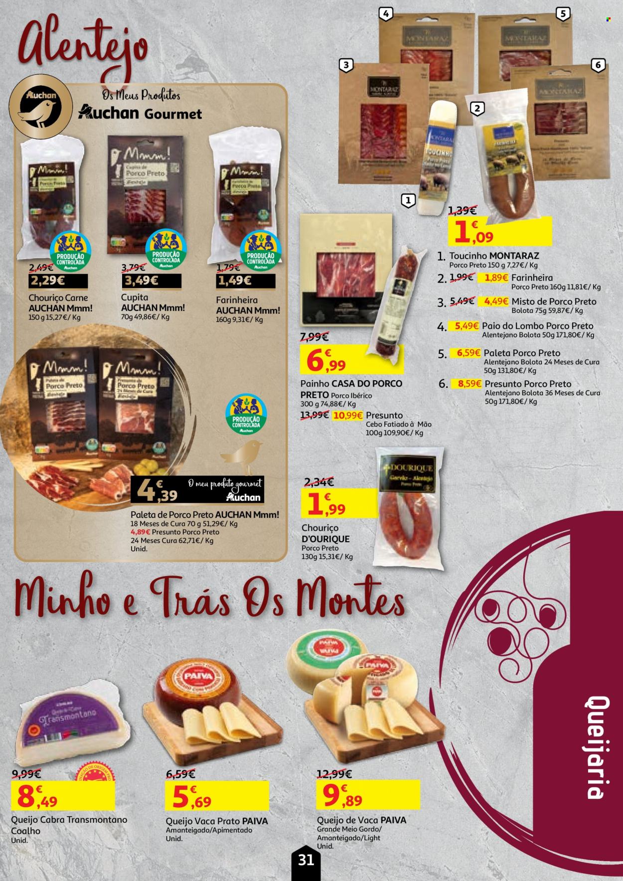 thumbnail - Folheto Auchan - 20.9.2022 - 6.10.2022 - Produtos em promoção - lombo, carne, bacon, chouriço, queijo, queijo de cabra, toucinho. Página 31.