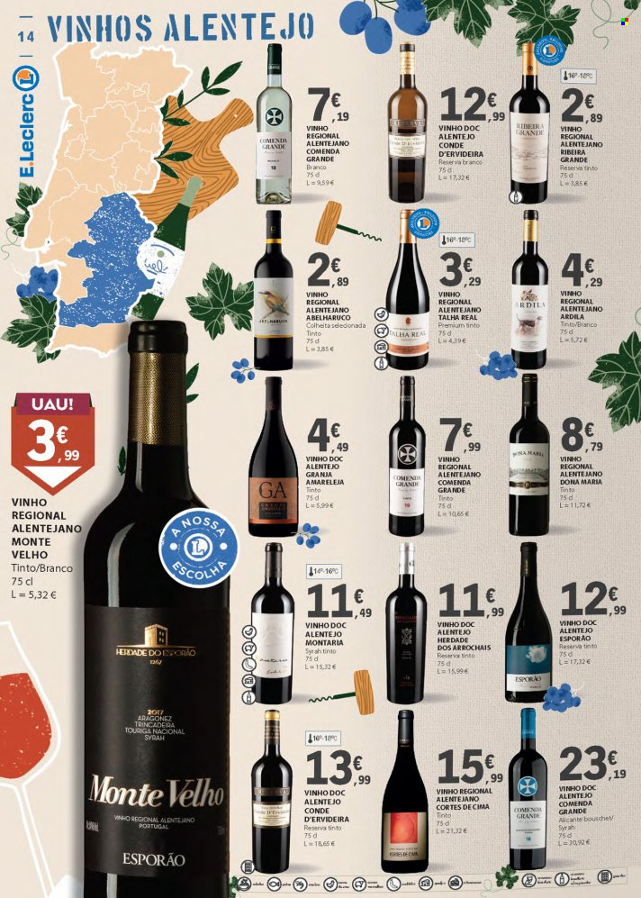 thumbnail - Folheto E.Leclerc - 27.9.2022 - 16.10.2022 - Produtos em promoção - vinho, vinho tinto, syrah. Página 14.