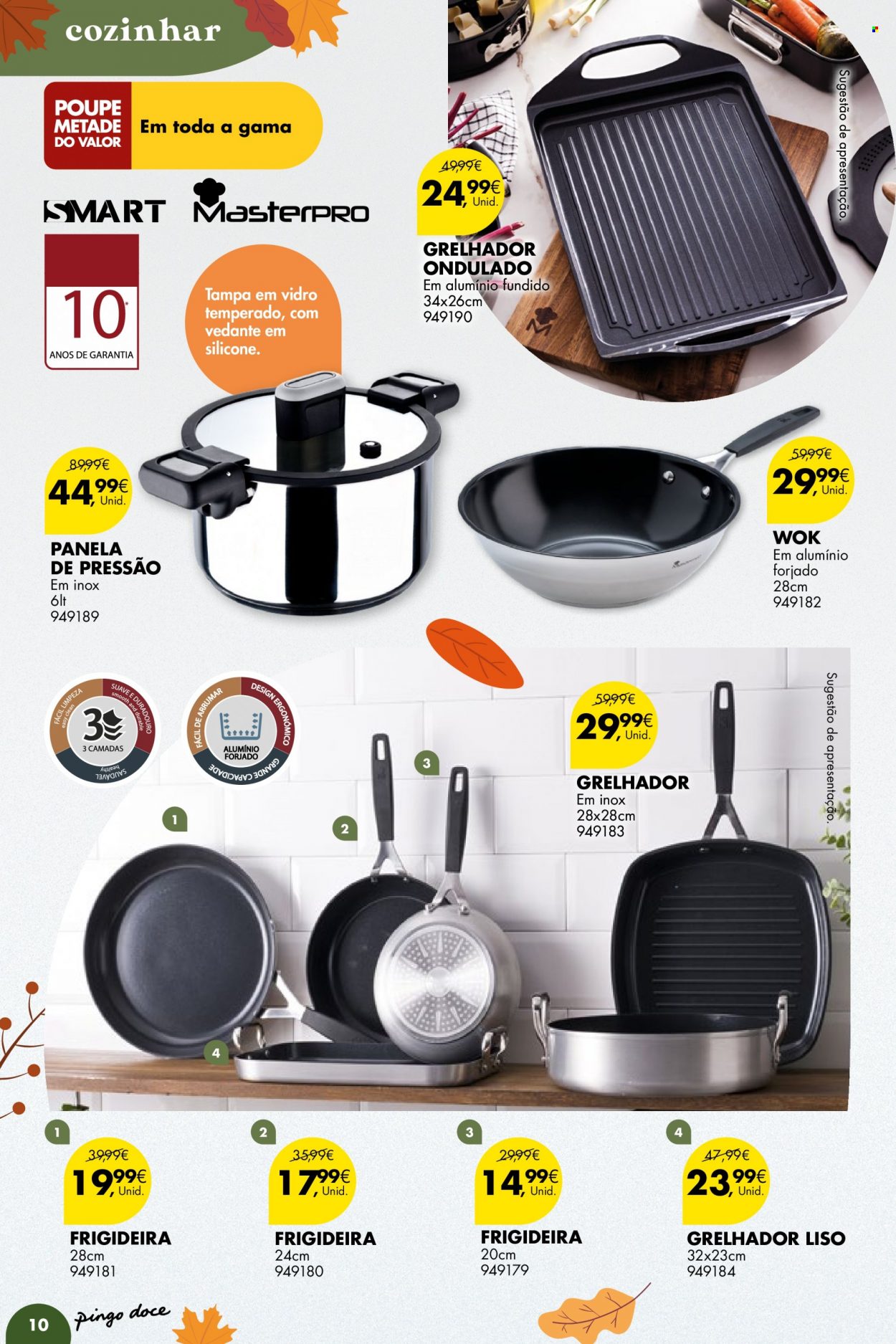 thumbnail - Folheto Pingo Doce - 27.9.2022 - 24.10.2022 - Produtos em promoção - frigideira, panela de pressão, wok, churrasqueira, grelhador. Página 10.