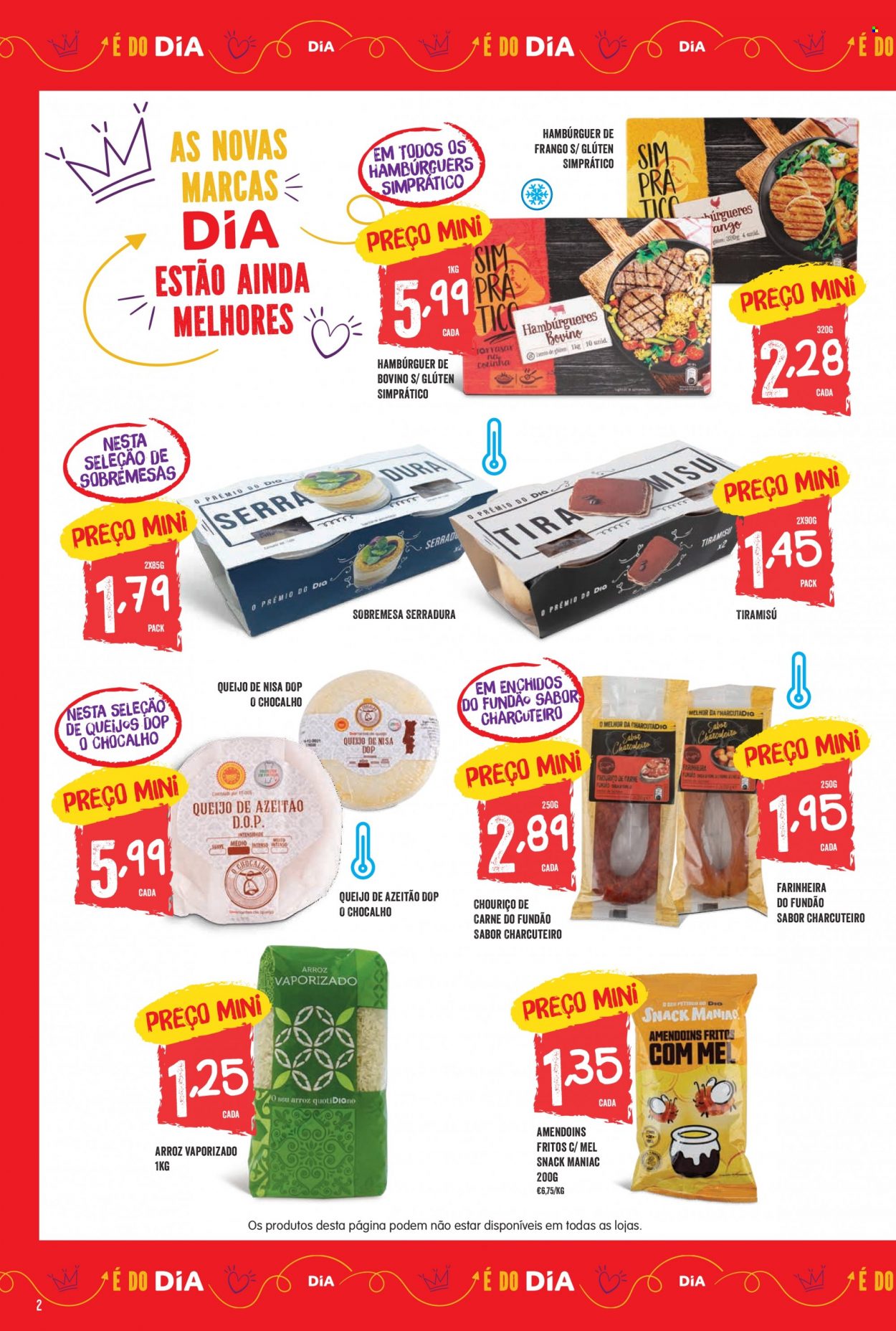 thumbnail - Folheto Minipreço - 29.9.2022 - 5.10.2022 - Produtos em promoção - sobremesa, hamburger, chouriço, queijo, arroz, amendoim. Página 2.