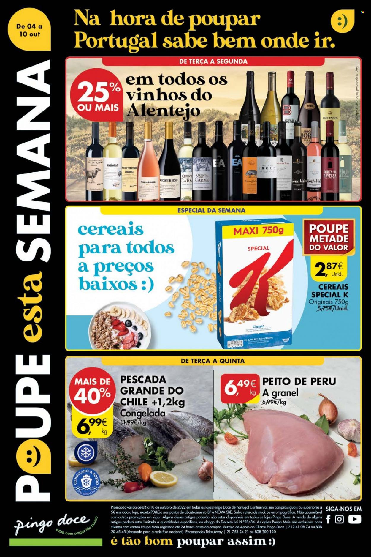 thumbnail - Folheto Pingo Doce - 4.10.2022 - 10.10.2022 - Produtos em promoção - peito de peru, cereais, vinho. Página 1.