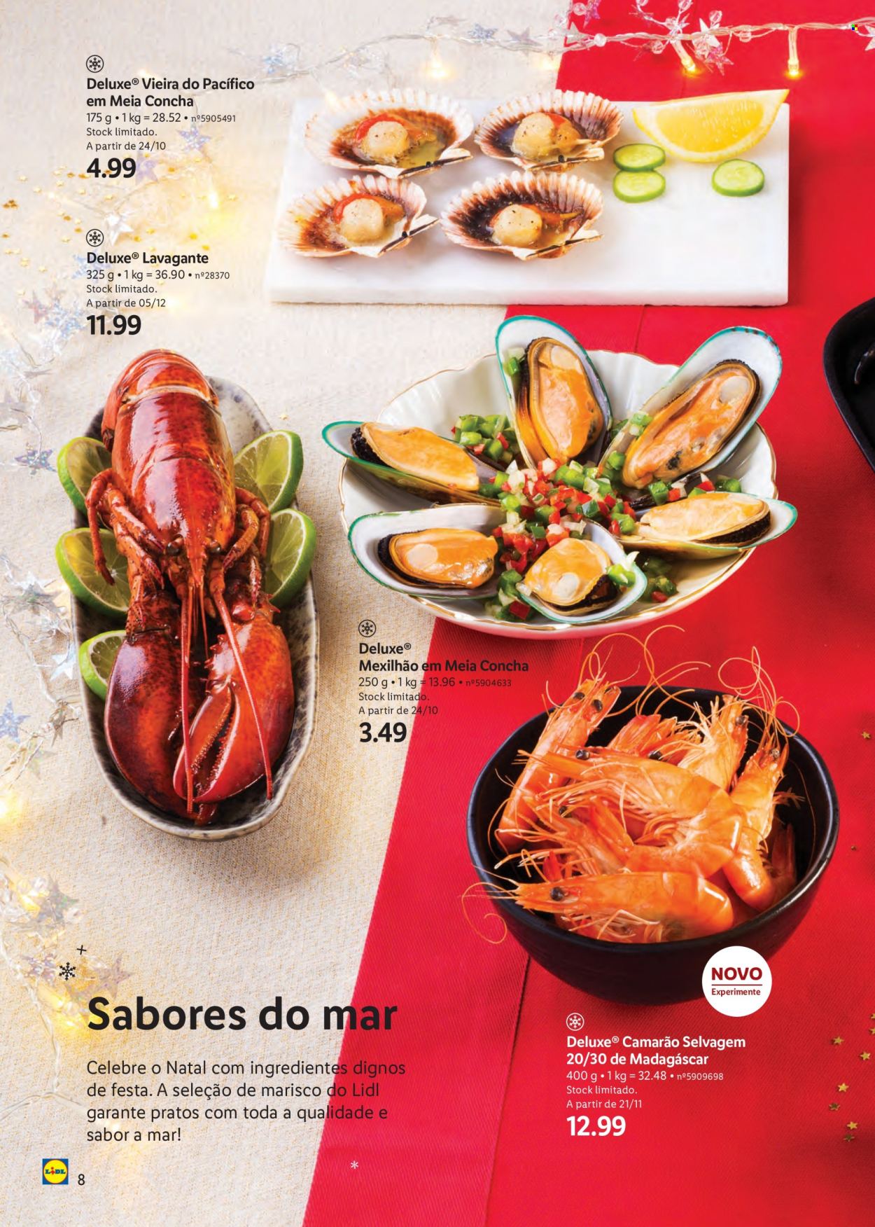 thumbnail - Folheto Lidl - Produtos em promoção - camarão, marisco, mexilhão, prato. Página 8.