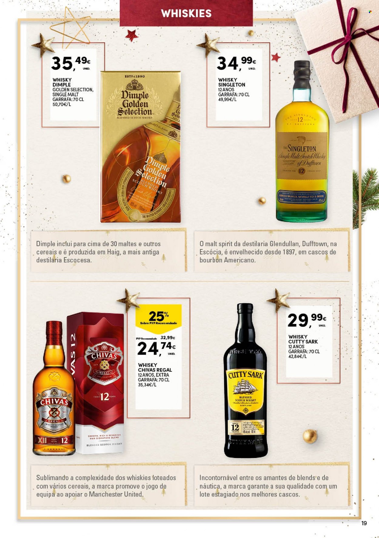 thumbnail - Folheto Continente - 1.11.2022 - 24.12.2022 - Produtos em promoção - whiskey, scotch whisky, bourbon, Chivas Regal. Página 19.
