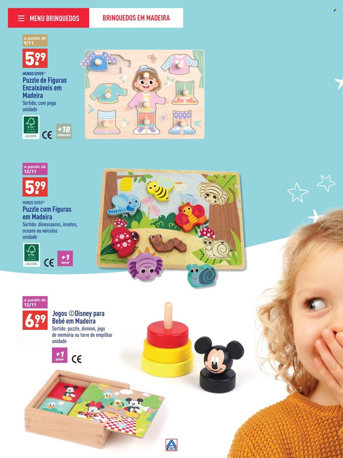 thumbnail - Folheto Aldi - 5.11.2022 - 17.12.2022 - Produtos em promoção - Disney, puzzle, brinquedo, carro brinquedo, torre de empilhar. Página 6.