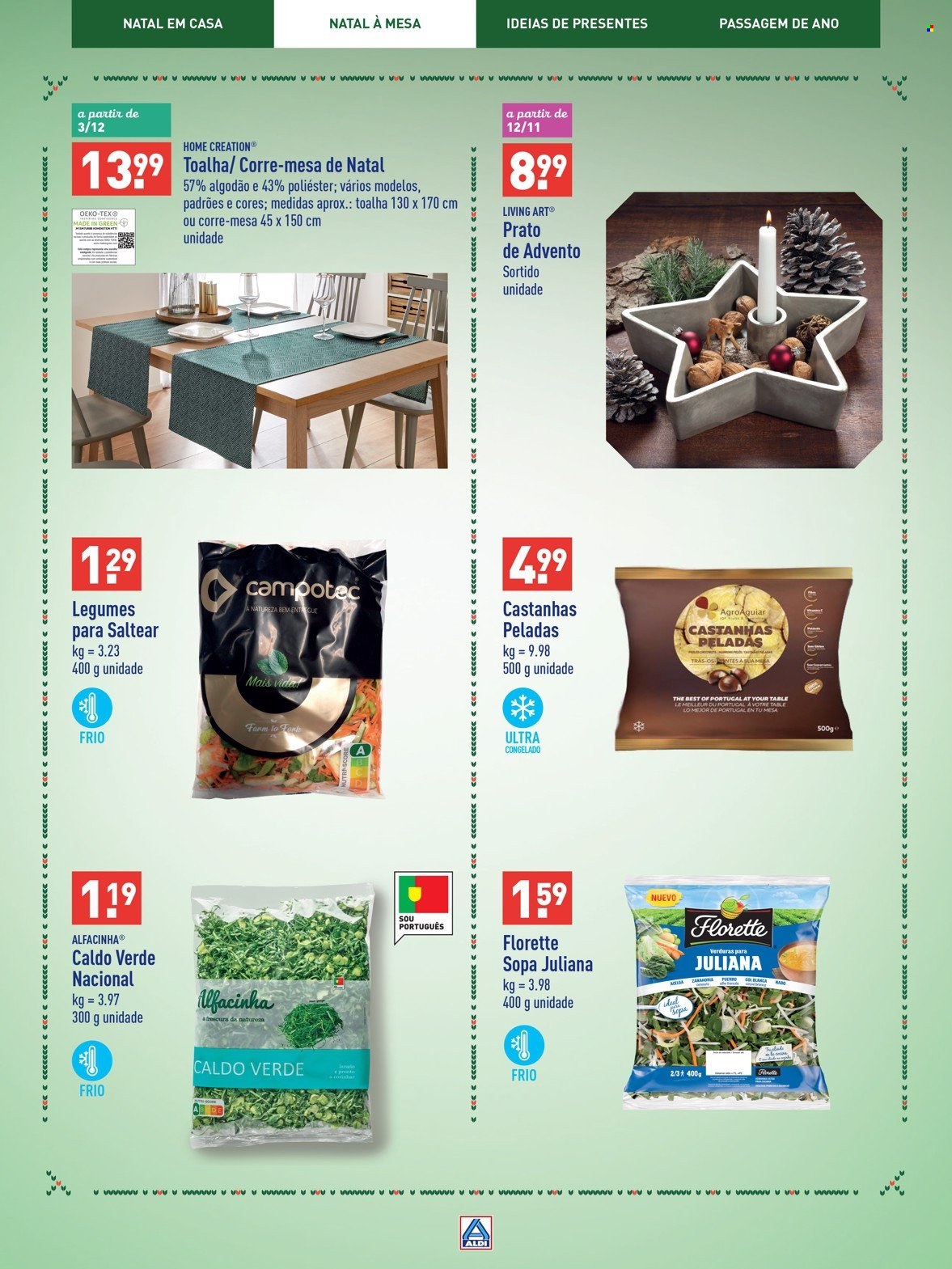 thumbnail - Folheto Aldi - 31.10.2022 - 31.12.2022 - Produtos em promoção - caldo verde, sopa, corre-mesa, toalha. Página 19.