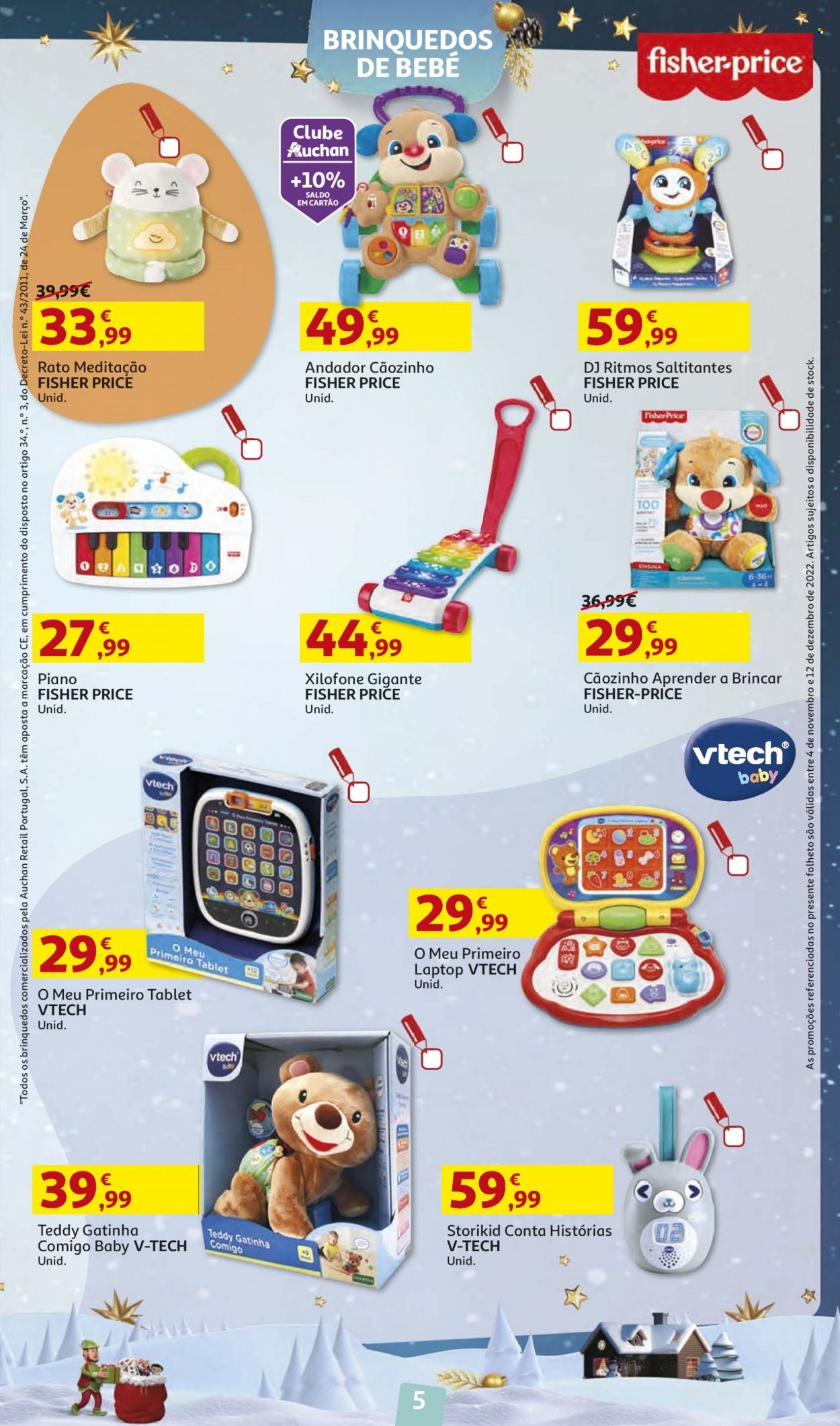 thumbnail - Folheto Auchan - 4.11.2022 - 12.12.2022 - Produtos em promoção - piano, PC portátil, tablet, mouse, andador. Página 5.