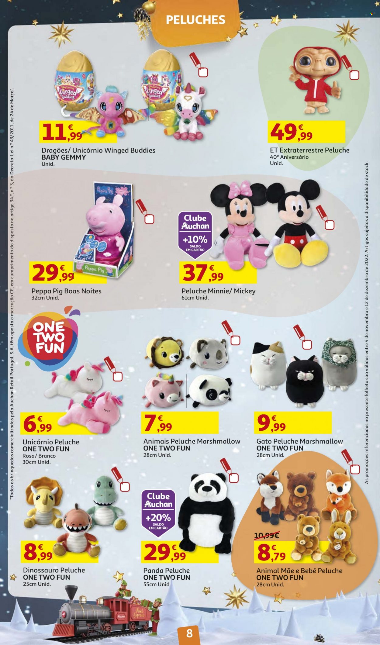 thumbnail - Folheto Auchan - 4.11.2022 - 12.12.2022 - Produtos em promoção - marshmallows, Minnie, unicórnio, dinossauro. Página 8.
