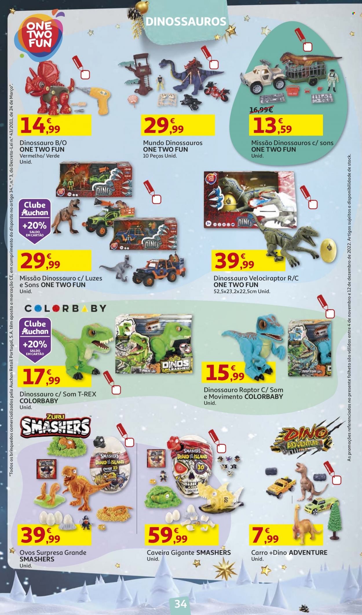 thumbnail - Folheto Auchan - 4.11.2022 - 12.12.2022 - Produtos em promoção - ovos, dinossauro. Página 34.