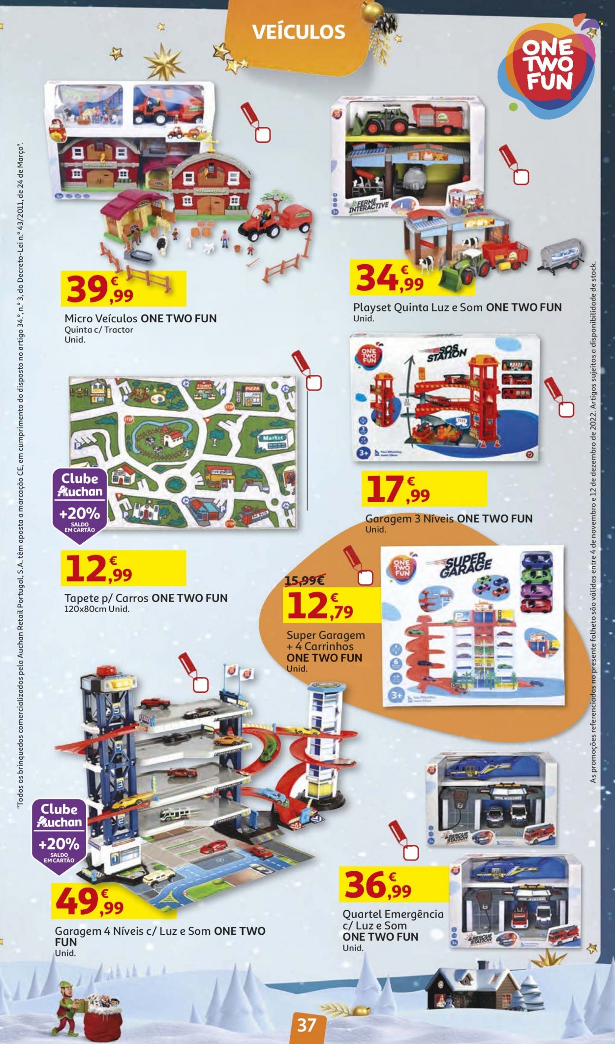 thumbnail - Folheto Auchan - 4.11.2022 - 12.12.2022 - Produtos em promoção - tapete, carro brinquedo, garagem. Página 37.