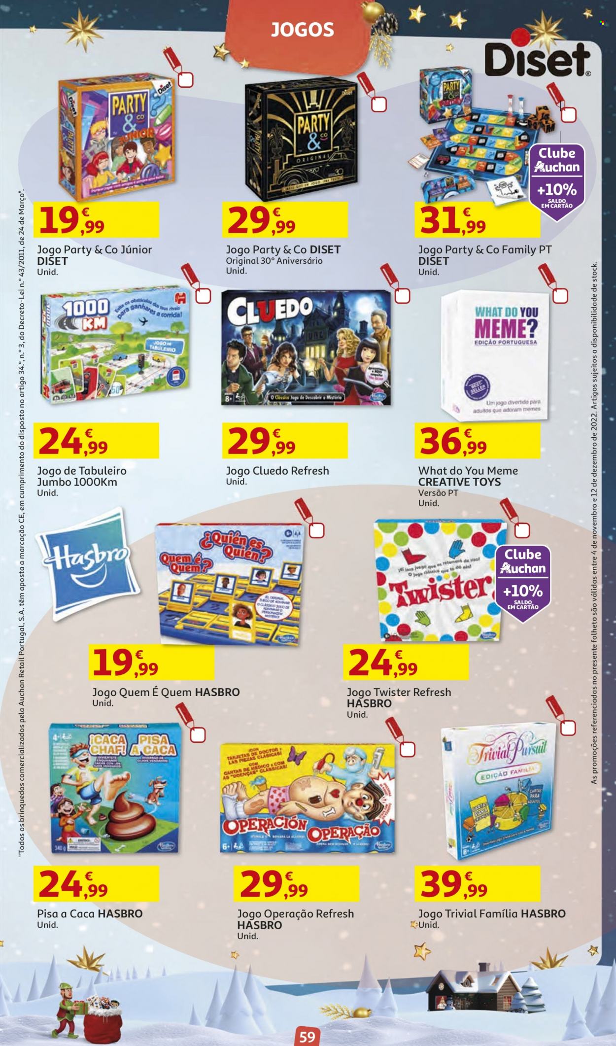 thumbnail - Folheto Auchan - 4.11.2022 - 12.12.2022 - Produtos em promoção - Twister, Hasbro. Página 59.