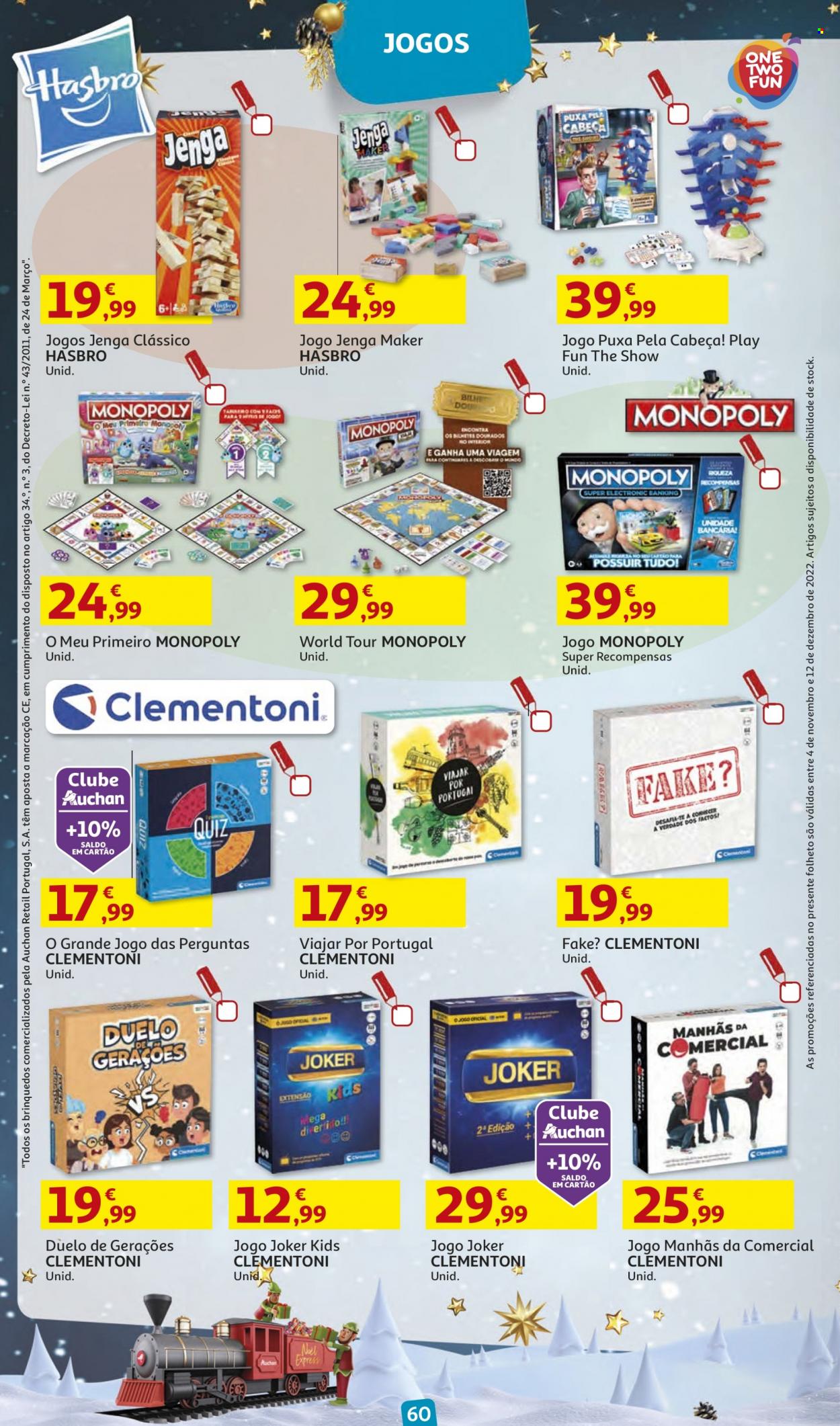 thumbnail - Folheto Auchan - 4.11.2022 - 12.12.2022 - Produtos em promoção - Hasbro, Monopoly. Página 60.