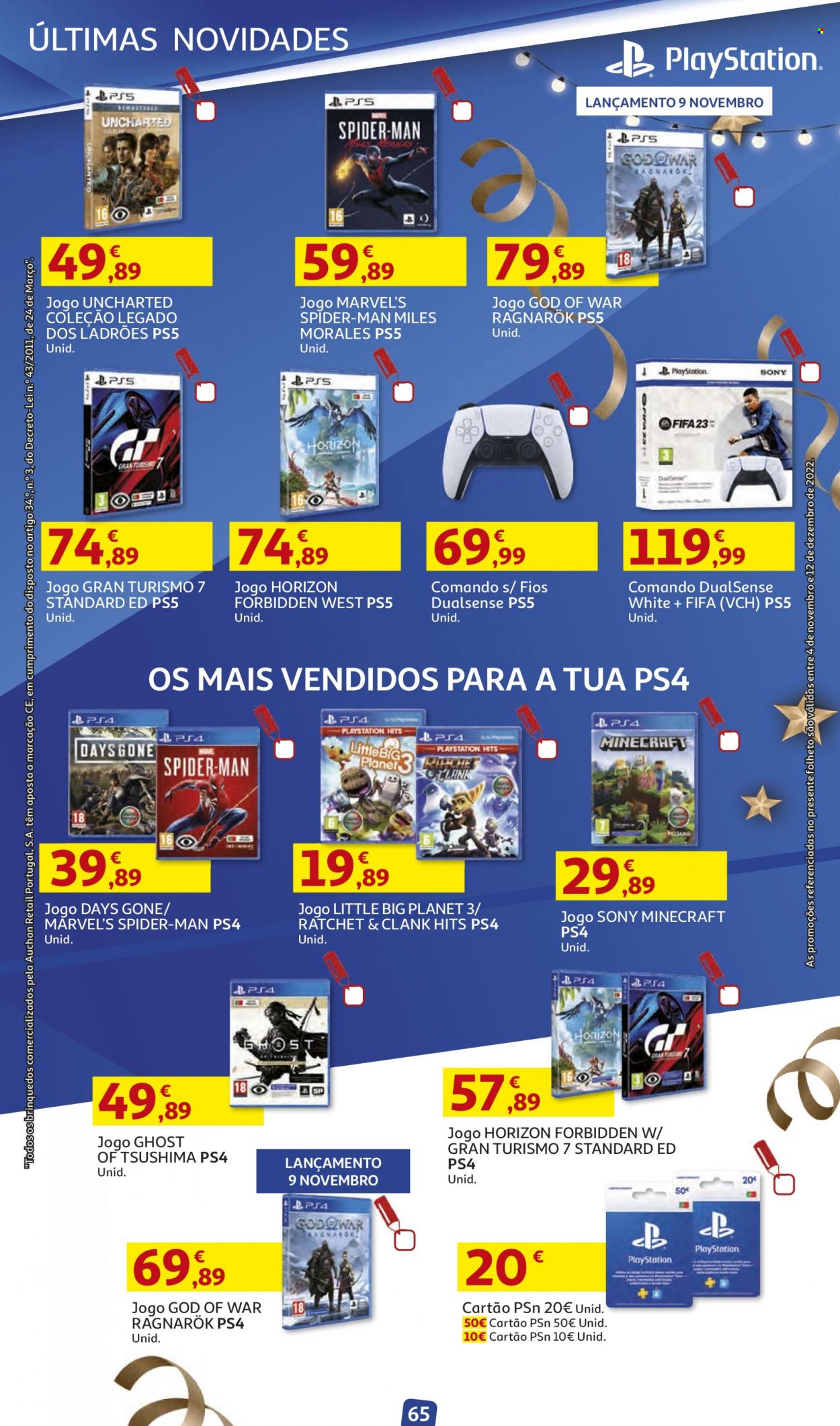 thumbnail - Folheto Auchan - 4.11.2022 - 12.12.2022 - Produtos em promoção - Marvel, Sony. Página 65.