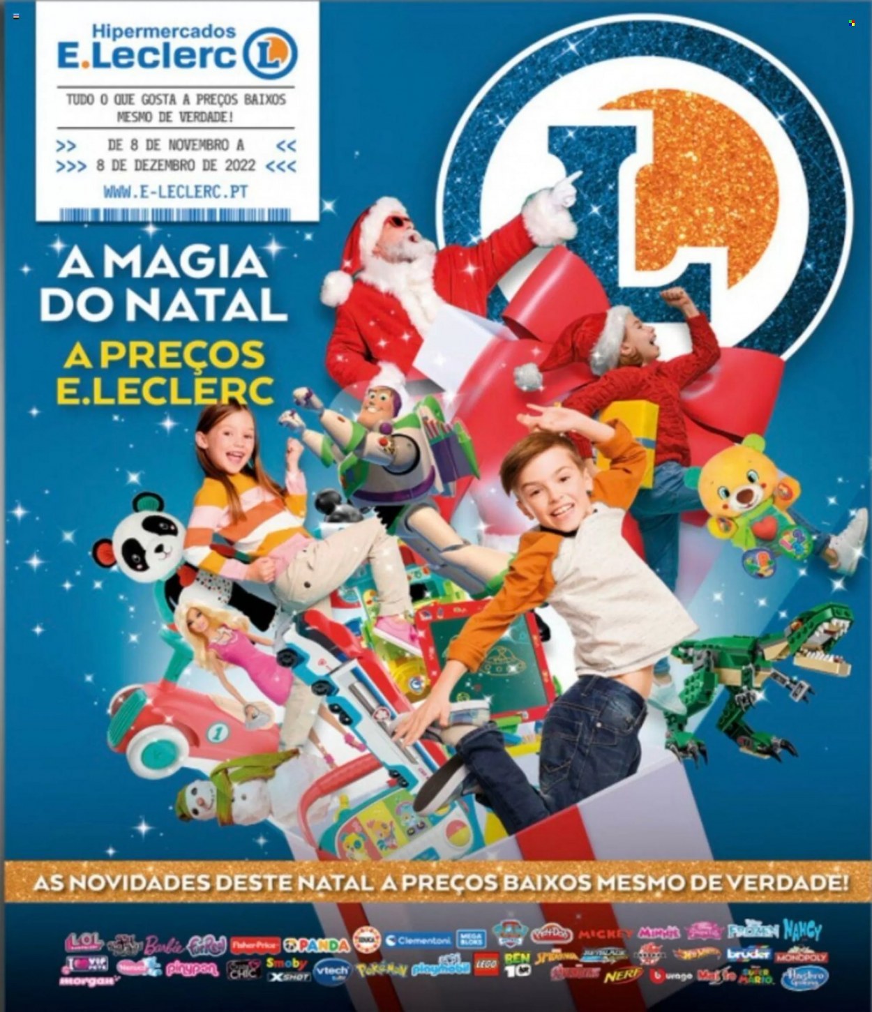 thumbnail - Folheto E.Leclerc - 8.11.2022 - 8.12.2022 - Produtos em promoção - LEGO, Barbie, Monopoly. Página 1.